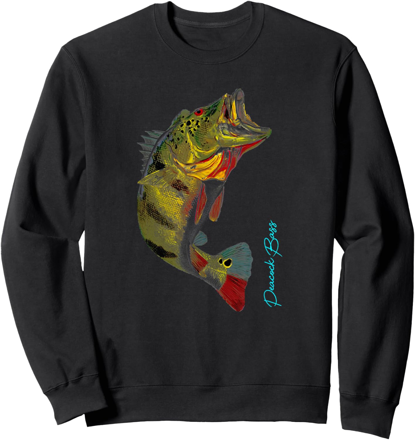 Fishing Shirts | PEACOCK BASS Fishing Art Gift Shirt For Dad Sweatshirt - Sweatshirt | Black
