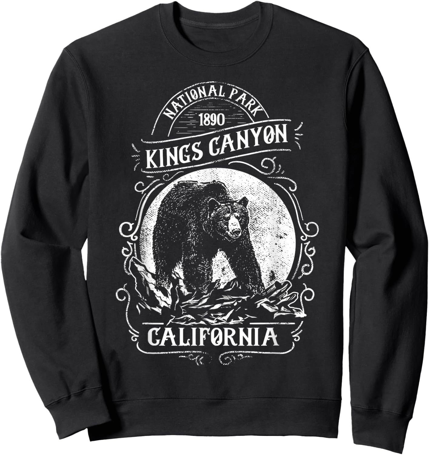 Vintage Kings Canyon National Park Retro Bear California Sweatshirt - Sweatshirt | Black