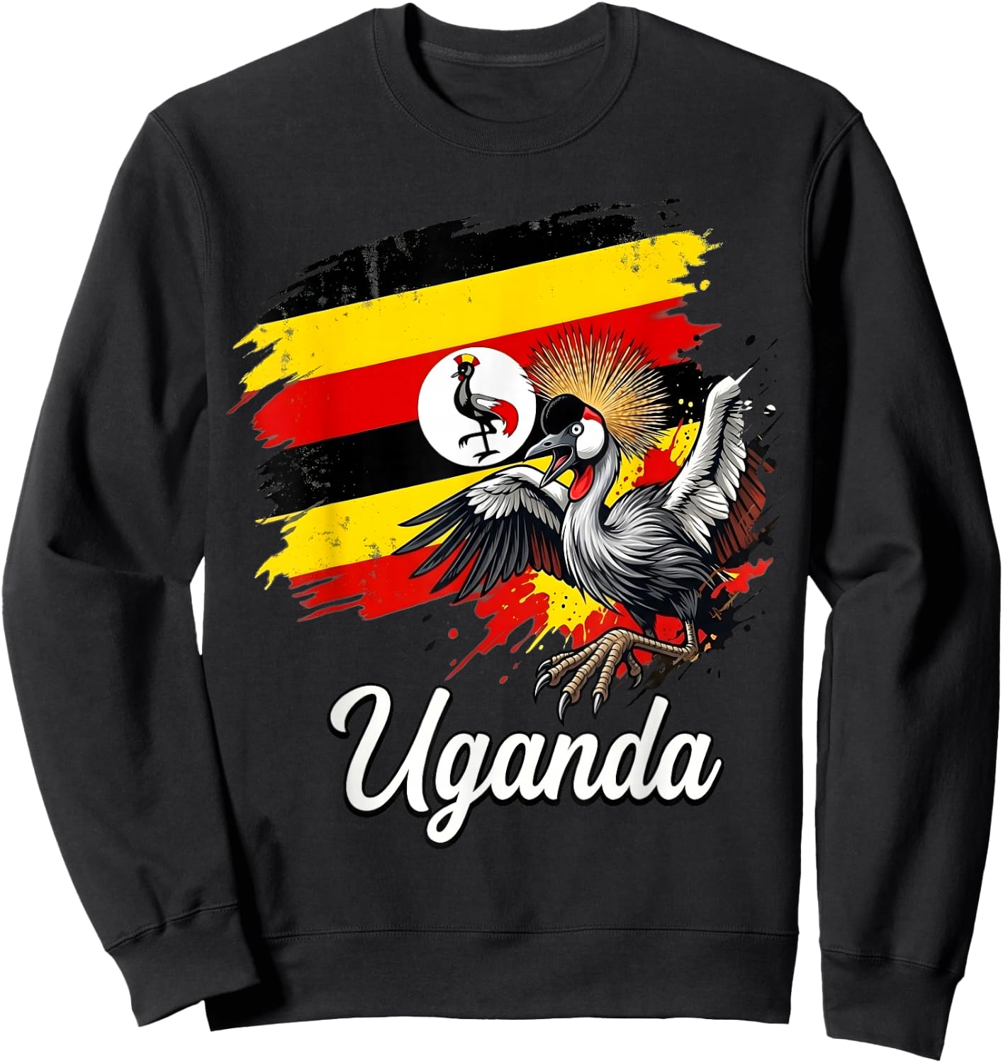 Uganda Flag Grey Crowned Crane National Bird Sweatshirt - Sweatshirt | Black