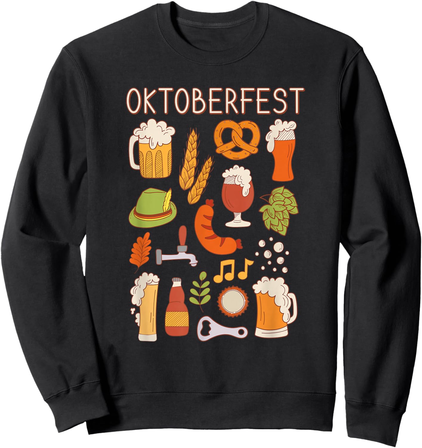Oktoberfest Doodle Cute Beer Pretzel Weiner Sweatshirt - Sweatshirt | Black