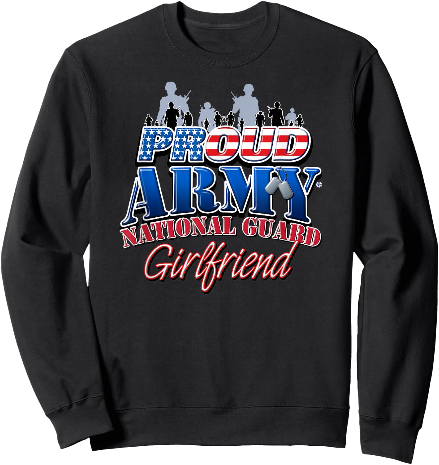 Proud Army National Guard Girlfriend US Dog Tag Shirt Women Sweatshirt - Sweatshirt | Black