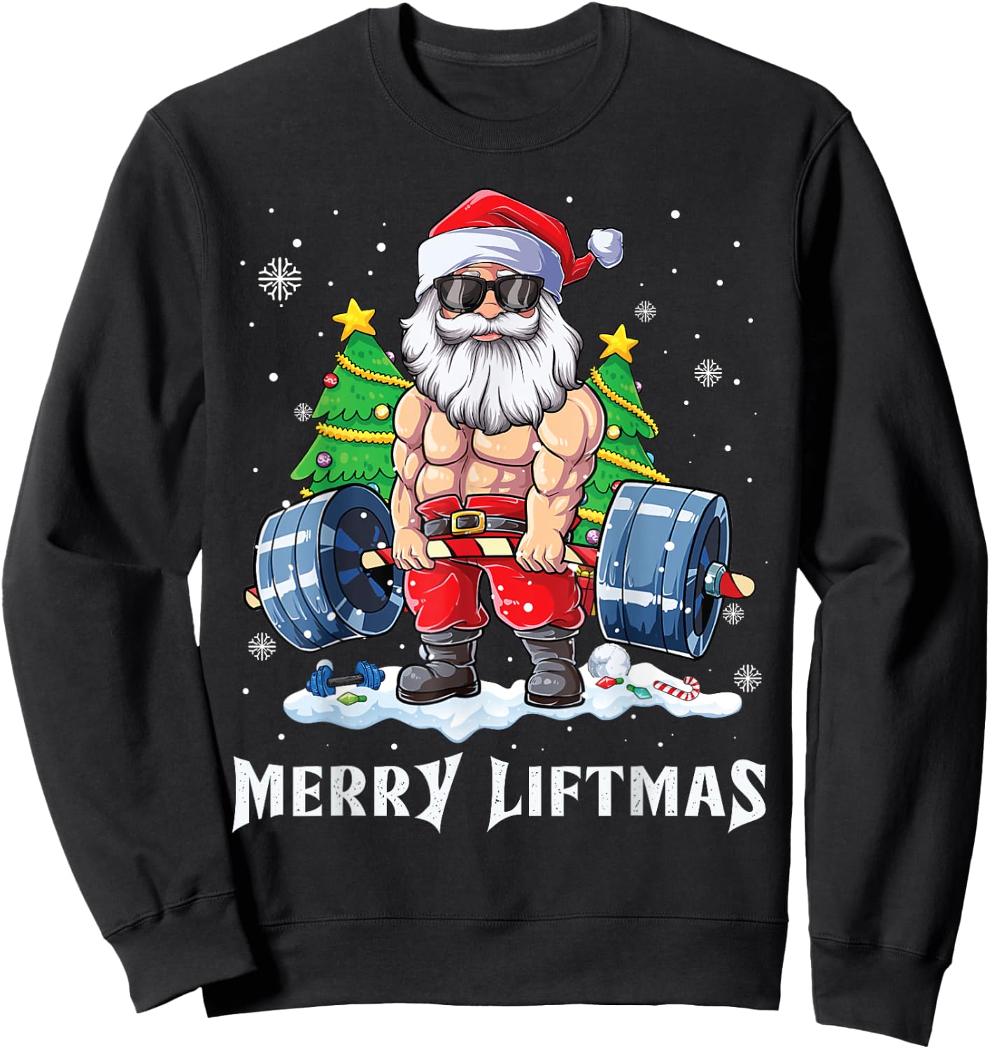 Merry Liftmas Funny Santa Claus Gym Fitness Weightlifting Sweatshirt - Sweatshirt | Black