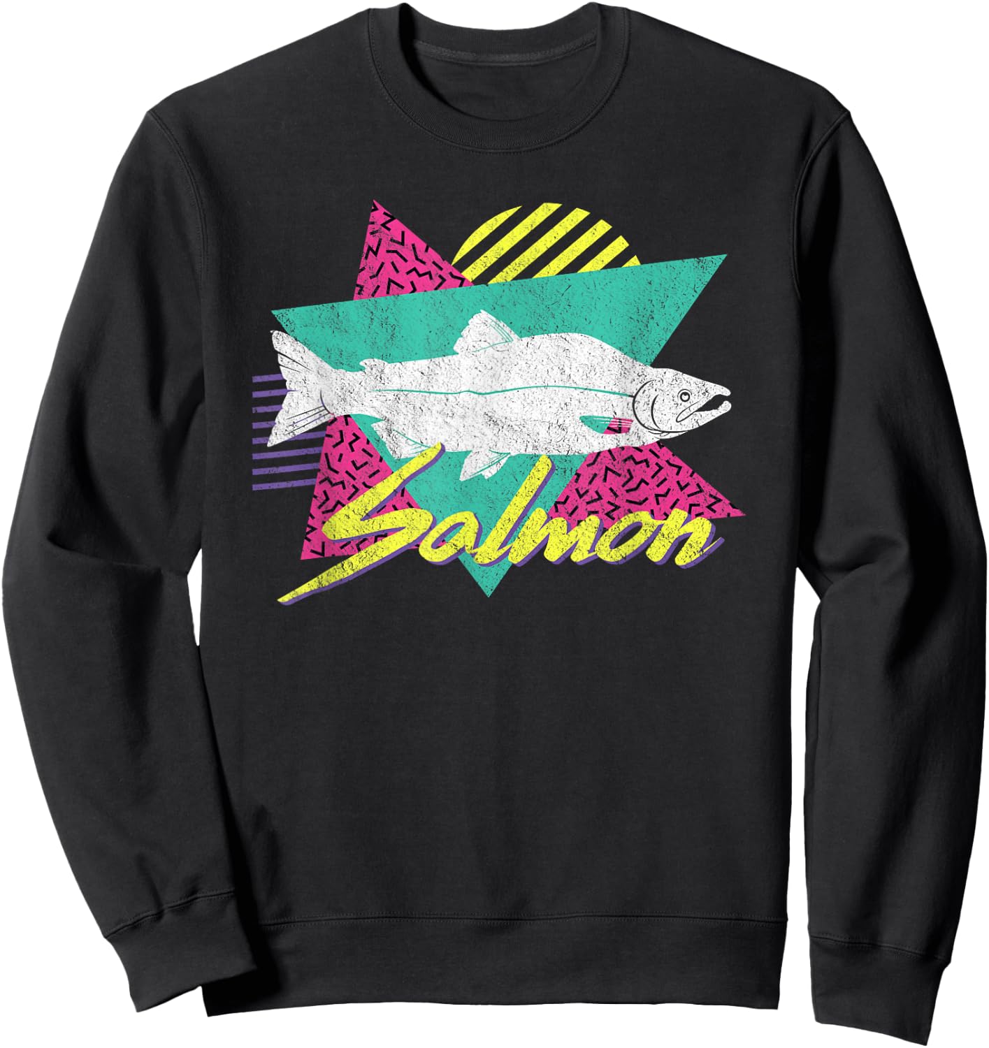Vintage Retro 80s Or 90s Salmon Fish Sweatshirt - Sweatshirt | Black