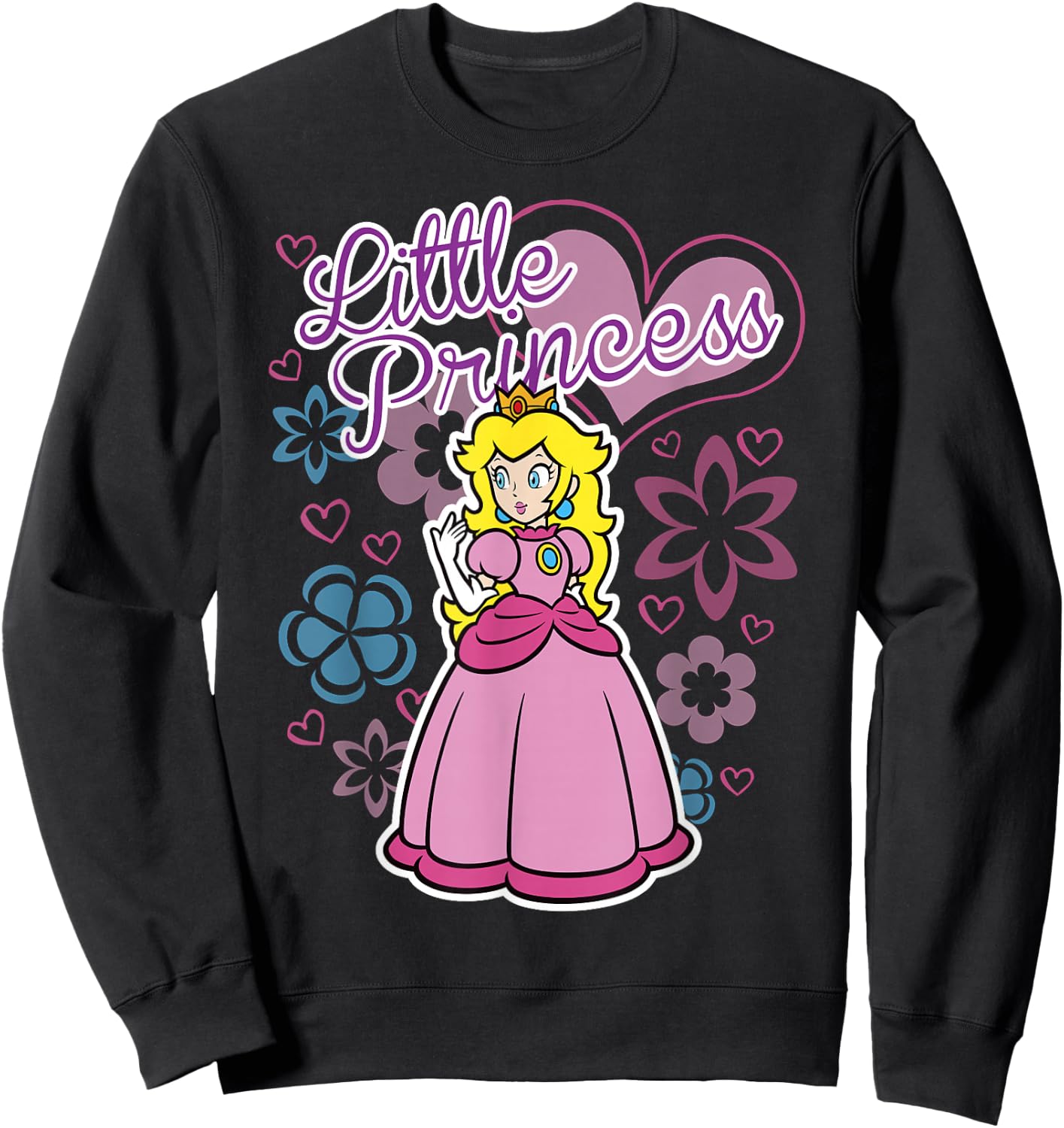 Super Mario Peach Little Princess Flowers and Hearts Poster Sweatshirt - Sweatshirt | Black