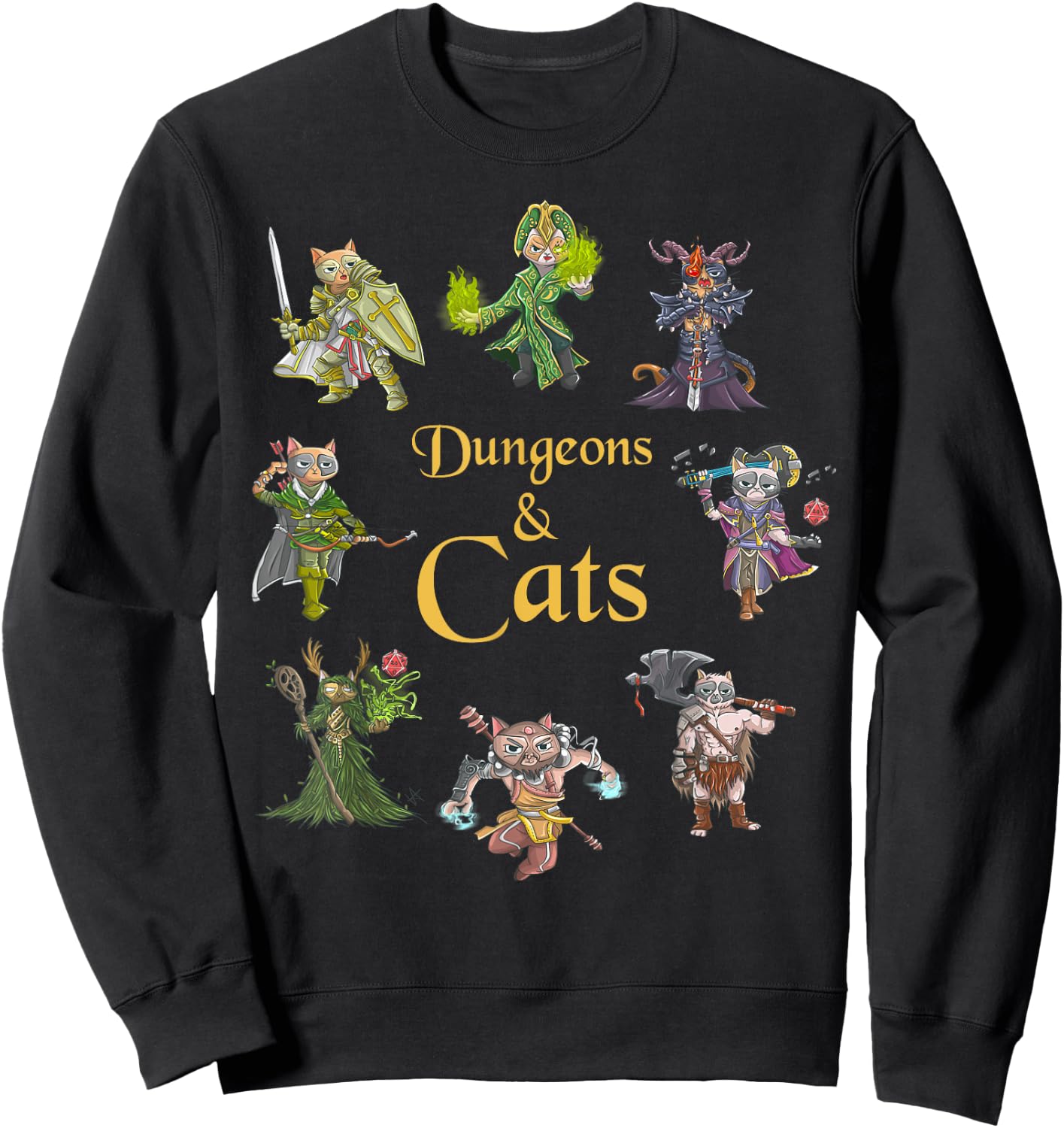 Dungeons And Cats Funny Cute Tabletop Gaming Geek Roleplay Sweatshirt - Sweatshirt | Black