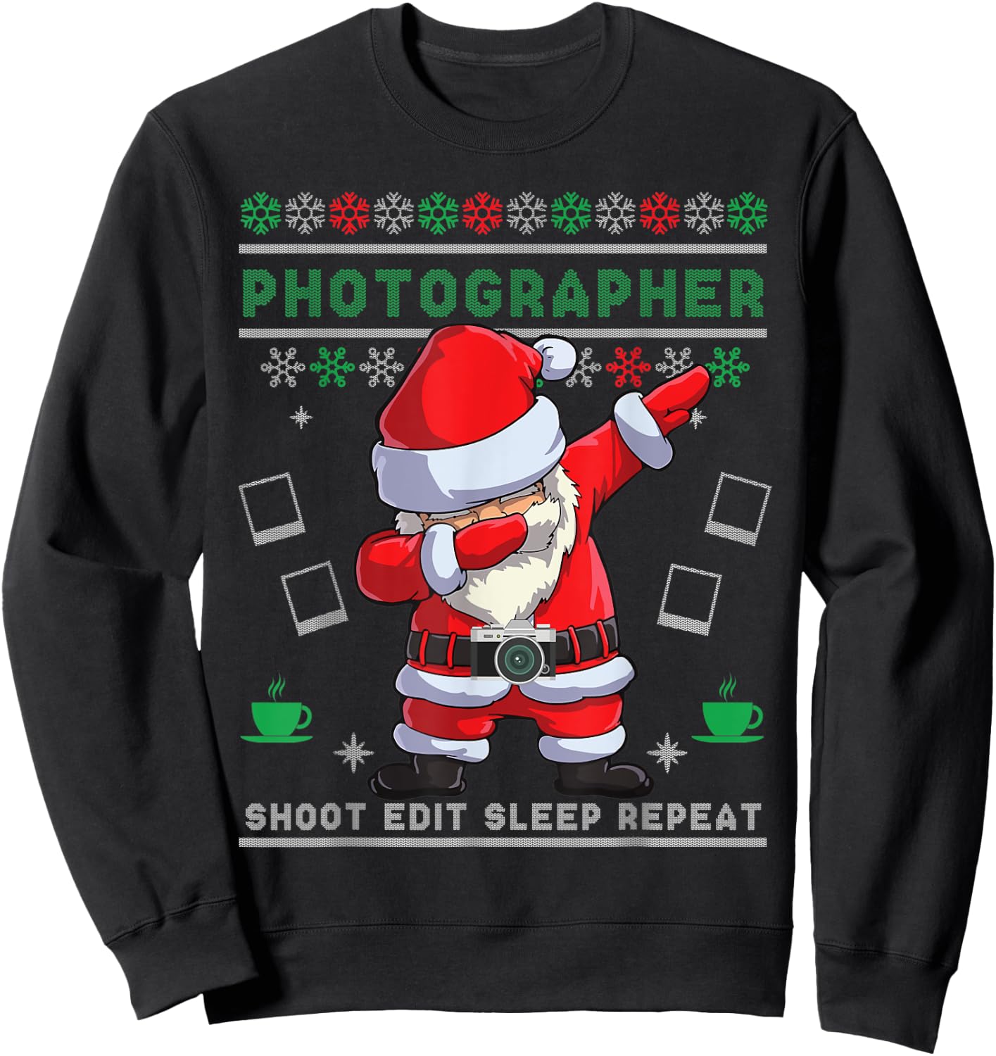 Dabbing Santa Photographer Christmas Ugly Sweater Camera Sweatshirt - Sweatshirt | Black