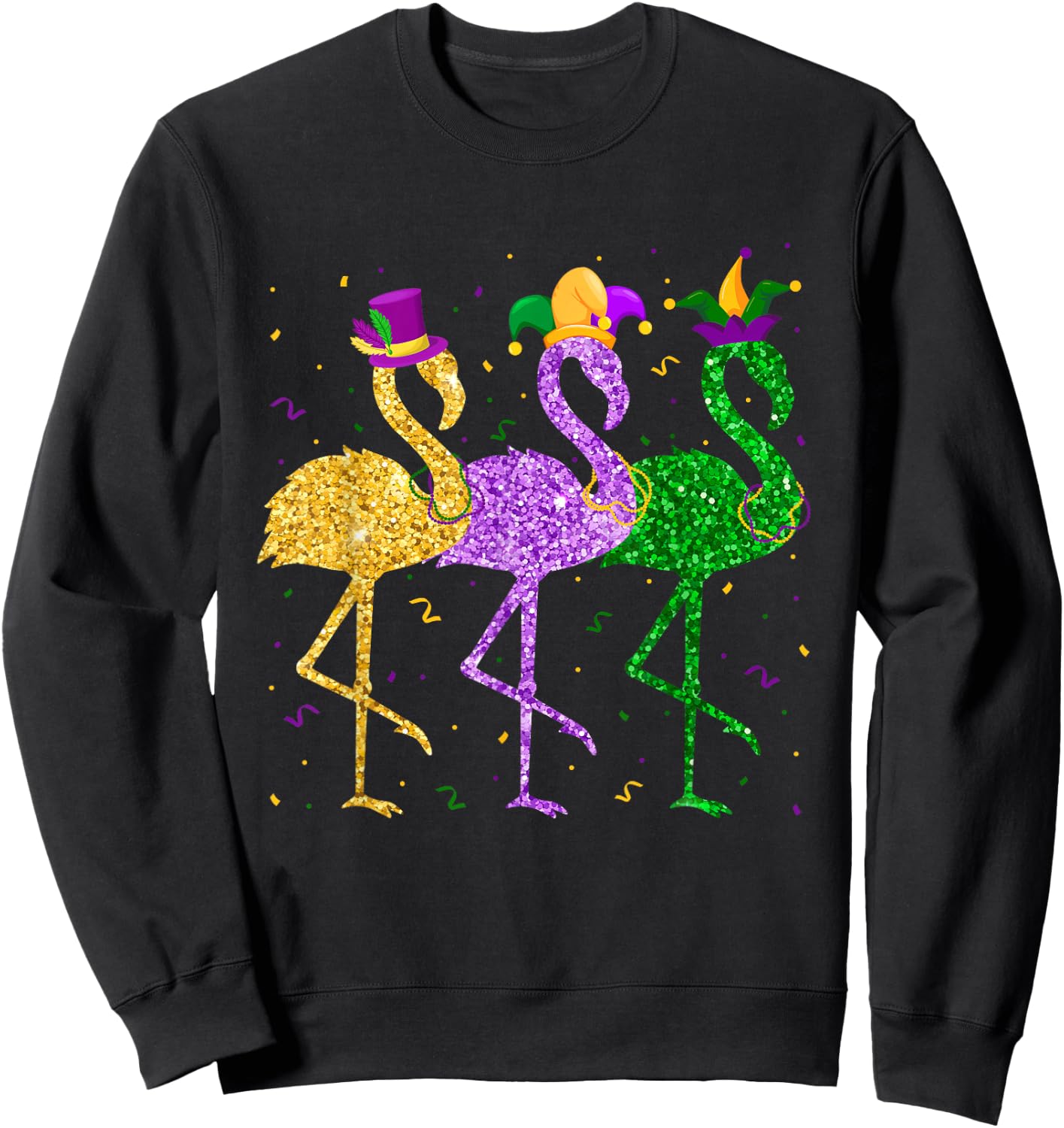Flamingo Mardi Gras Funny Mask Beads Carnival Party Festival Sweatshirt - Sweatshirt | Black