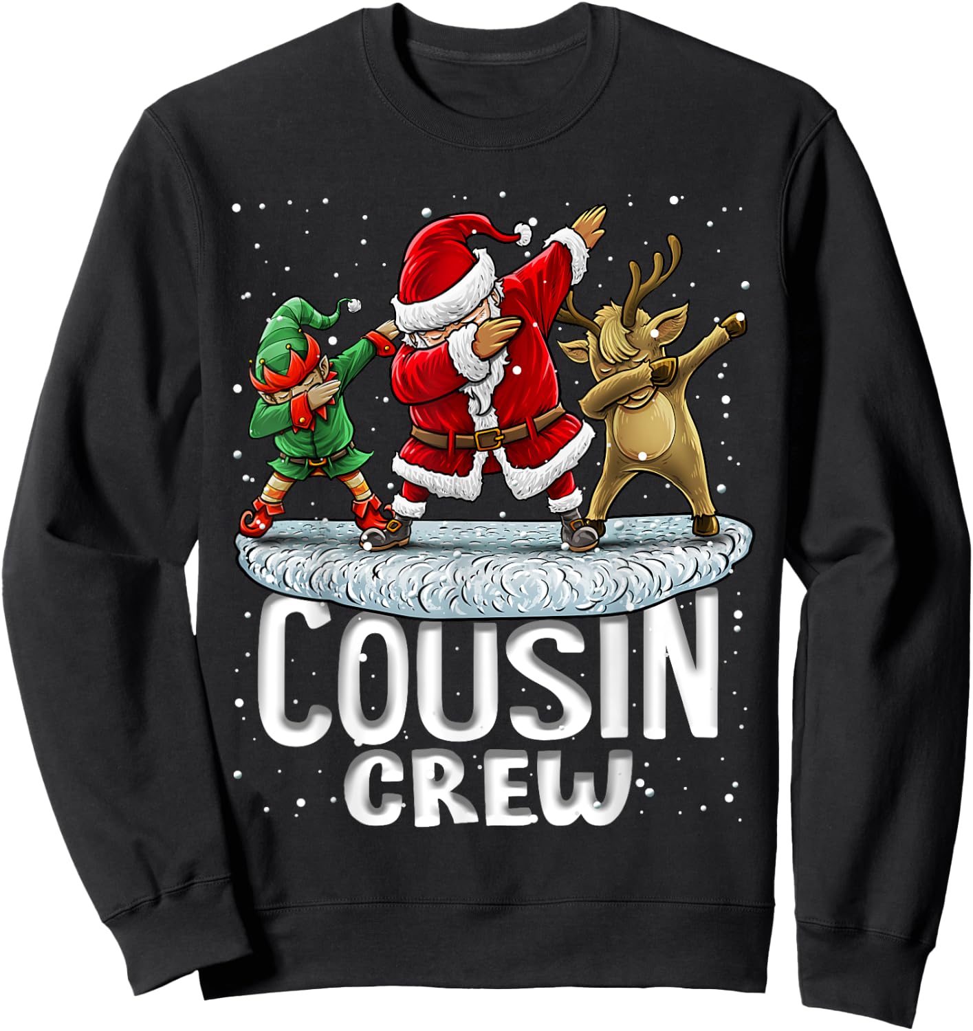 Cousin Crew Santa Elf Dabbing Matching Family Christmas Sweatshirt - Sweatshirt | Black