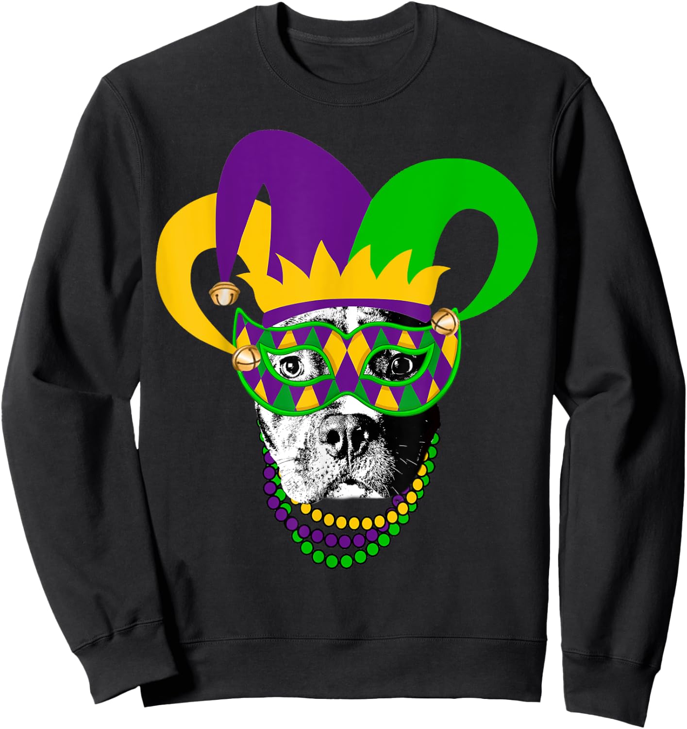 Mardi Gras Pitbull Dog Cute Mardi Gras Shirt Sweatshirt - Sweatshirt | Black