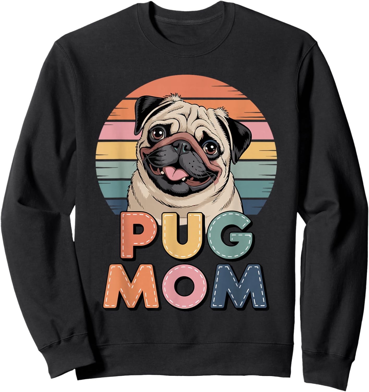 Retro Pug Mom Chinese Pugs Sweatshirt - Sweatshirt | Black