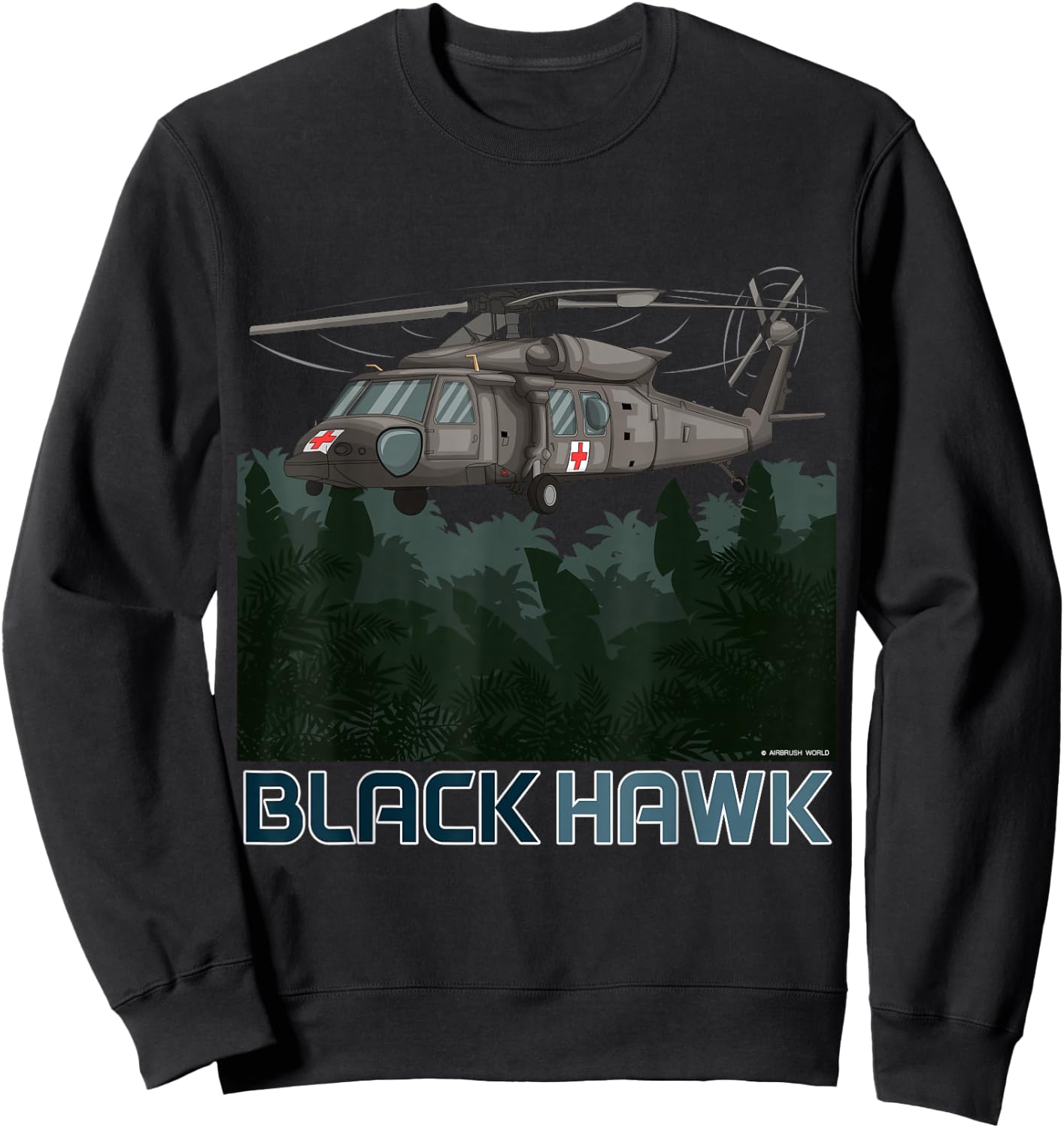 Black Hawk Helicopter Military Armed Forces Novelty Gift Sweatshirt - Sweatshirt | Black
