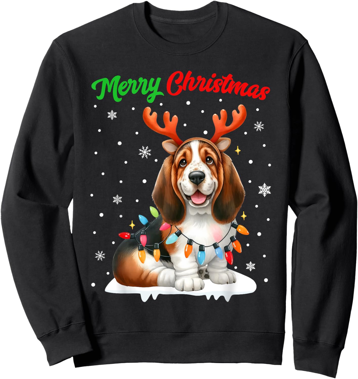 Christmas Pajamas Men Women Kids Christmas Basset Hound Dog Sweatshirt - Sweatshirt | Black