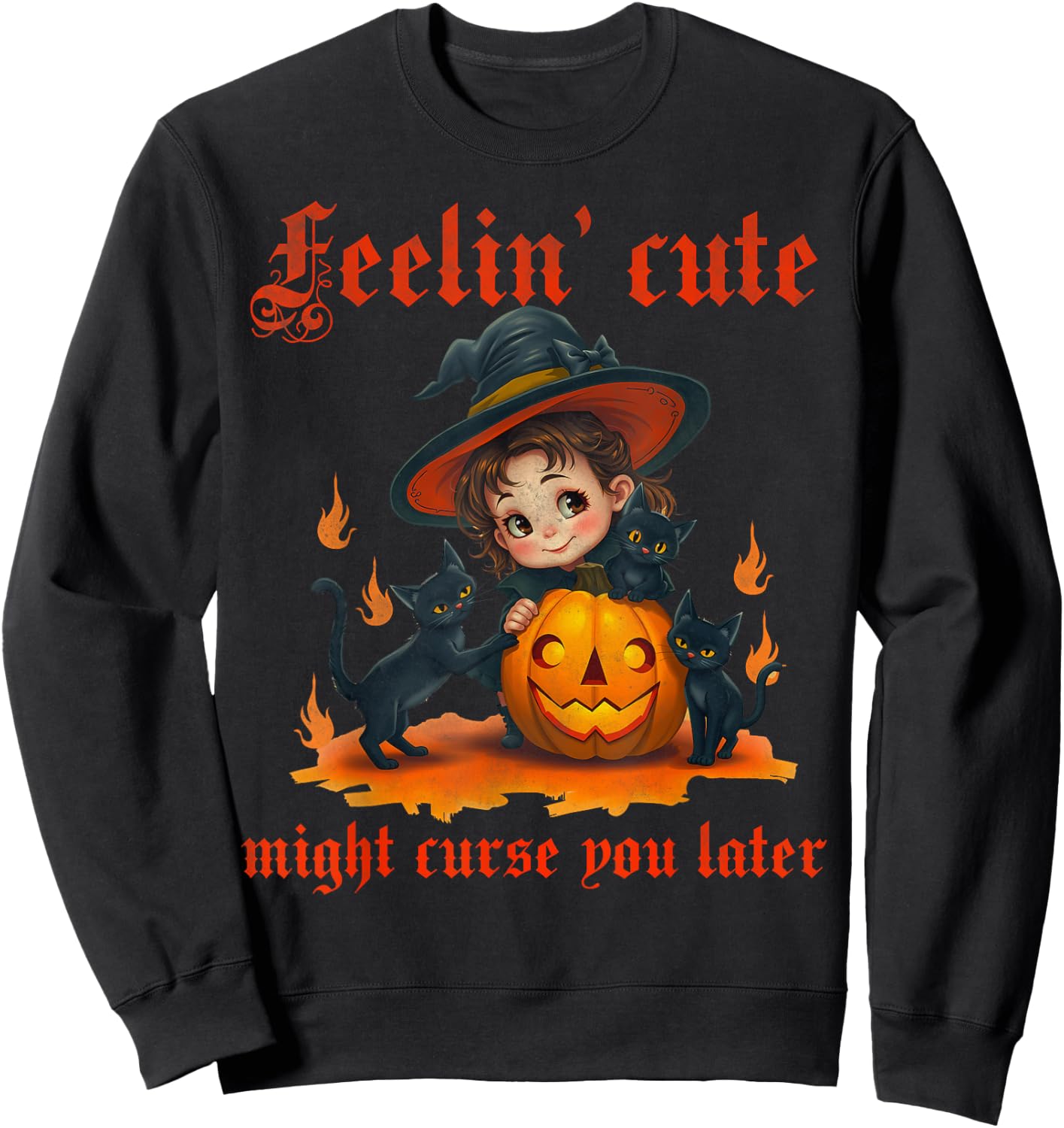 Feelin cute might curse you later Halloween cute little girl Sweatshirt - Sweatshirt | Black