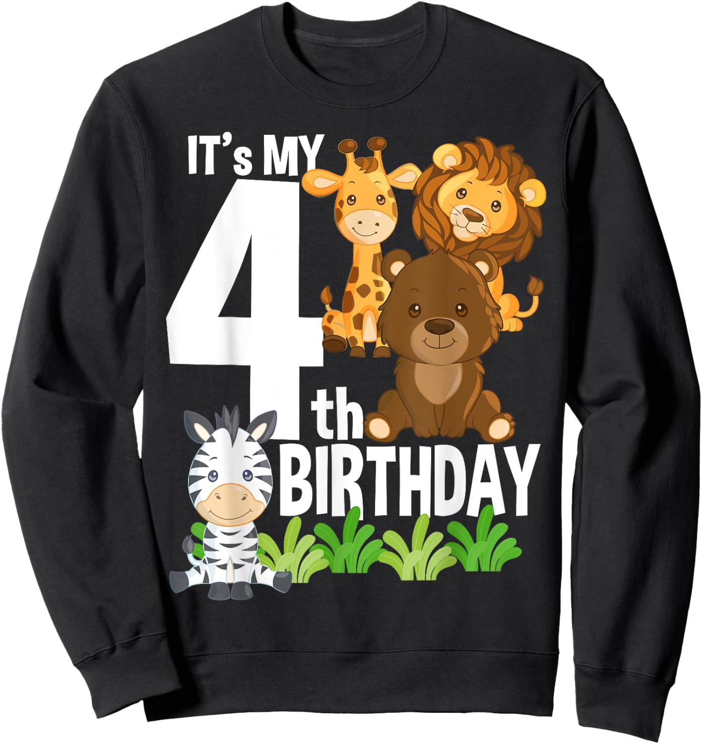 It's My 4th Birthday Zoo Theme Birthday Safari Jungle Animal Sweatshirt - Sweatshirt | Black