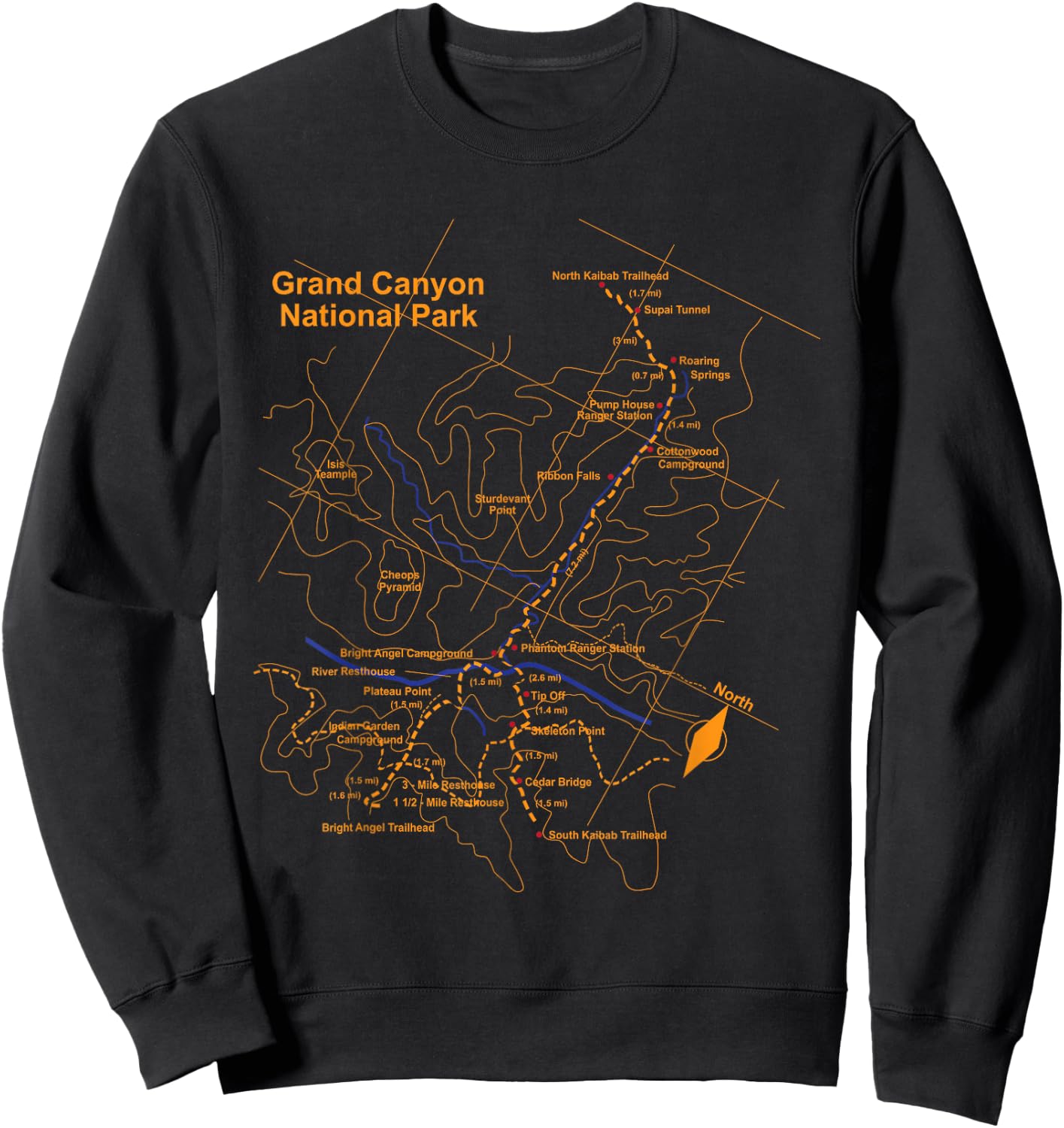 Grand Canyon National Park Trail Map Hiking Love Sweatshirt - Sweatshirt | Black