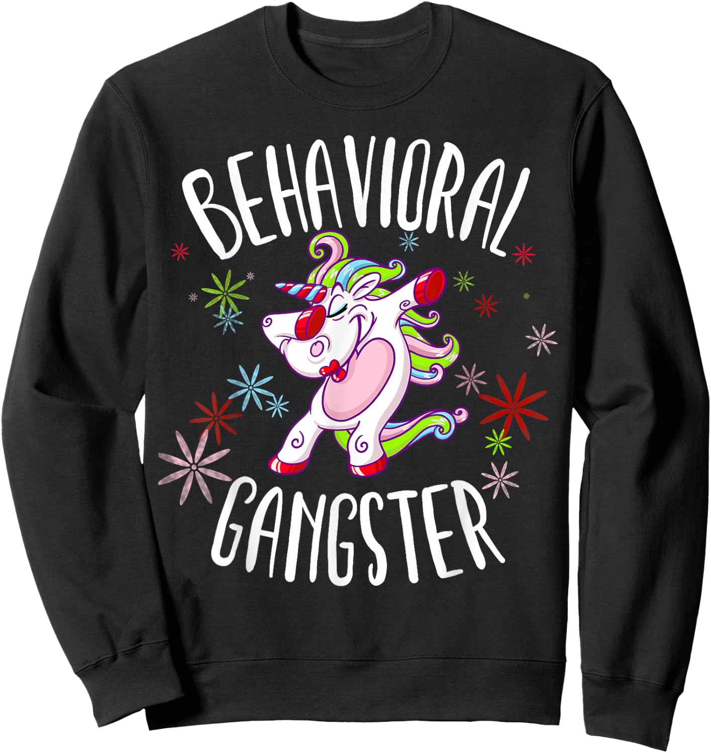 Behavioral Therapist Polka Dots Unicorn Gift ABA Therapy Sweatshirt - Sweatshirt | Black