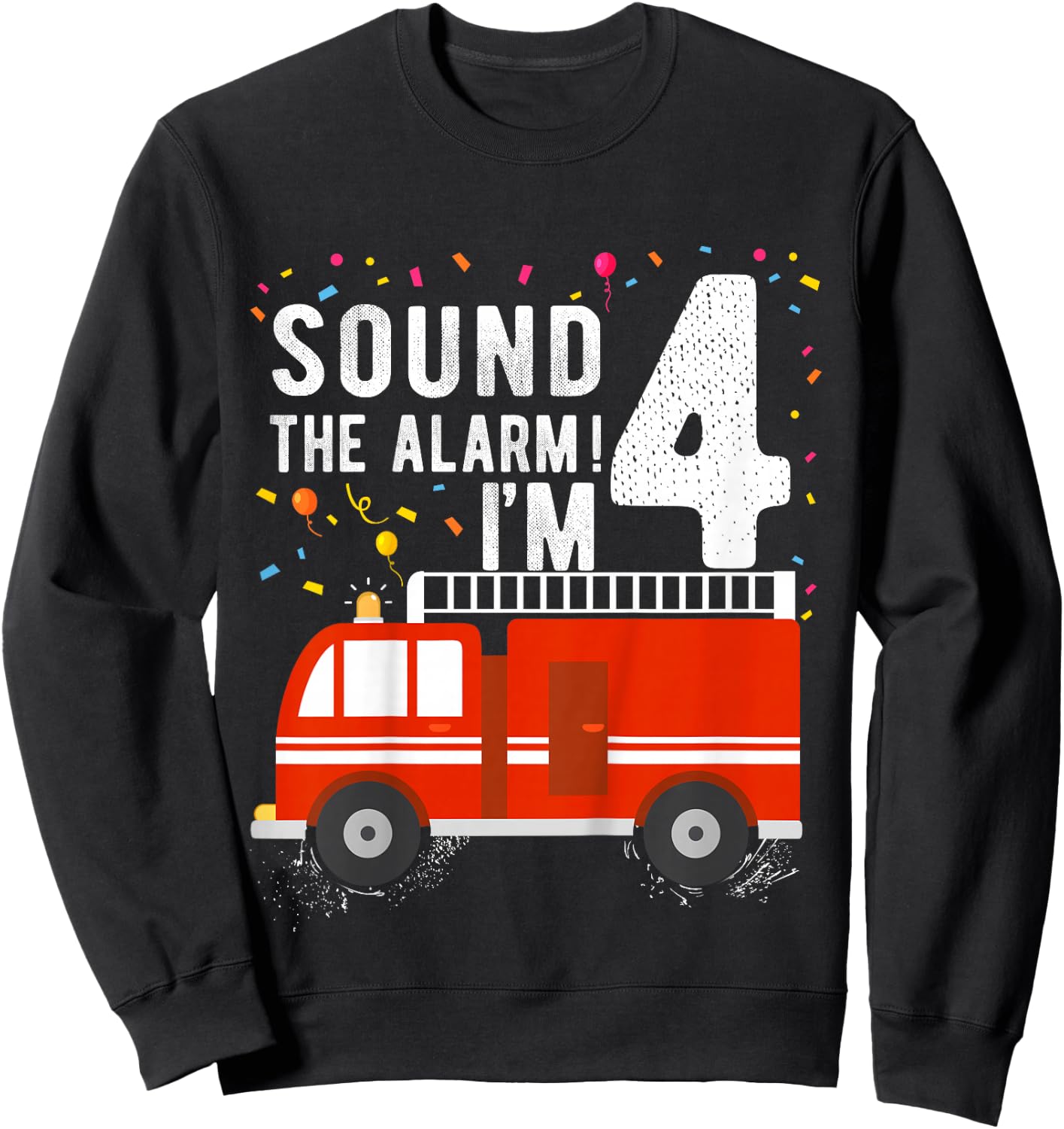 Kids Fire Truck 4th Birthday Boy 4 Year Old Firefighter Sweatshirt - Sweatshirt | Black