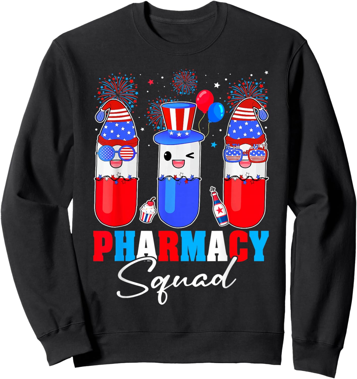 Pharmacy Squad 4th Of July Pharmacy Technician American Flag Sweatshirt - Sweatshirt | Black