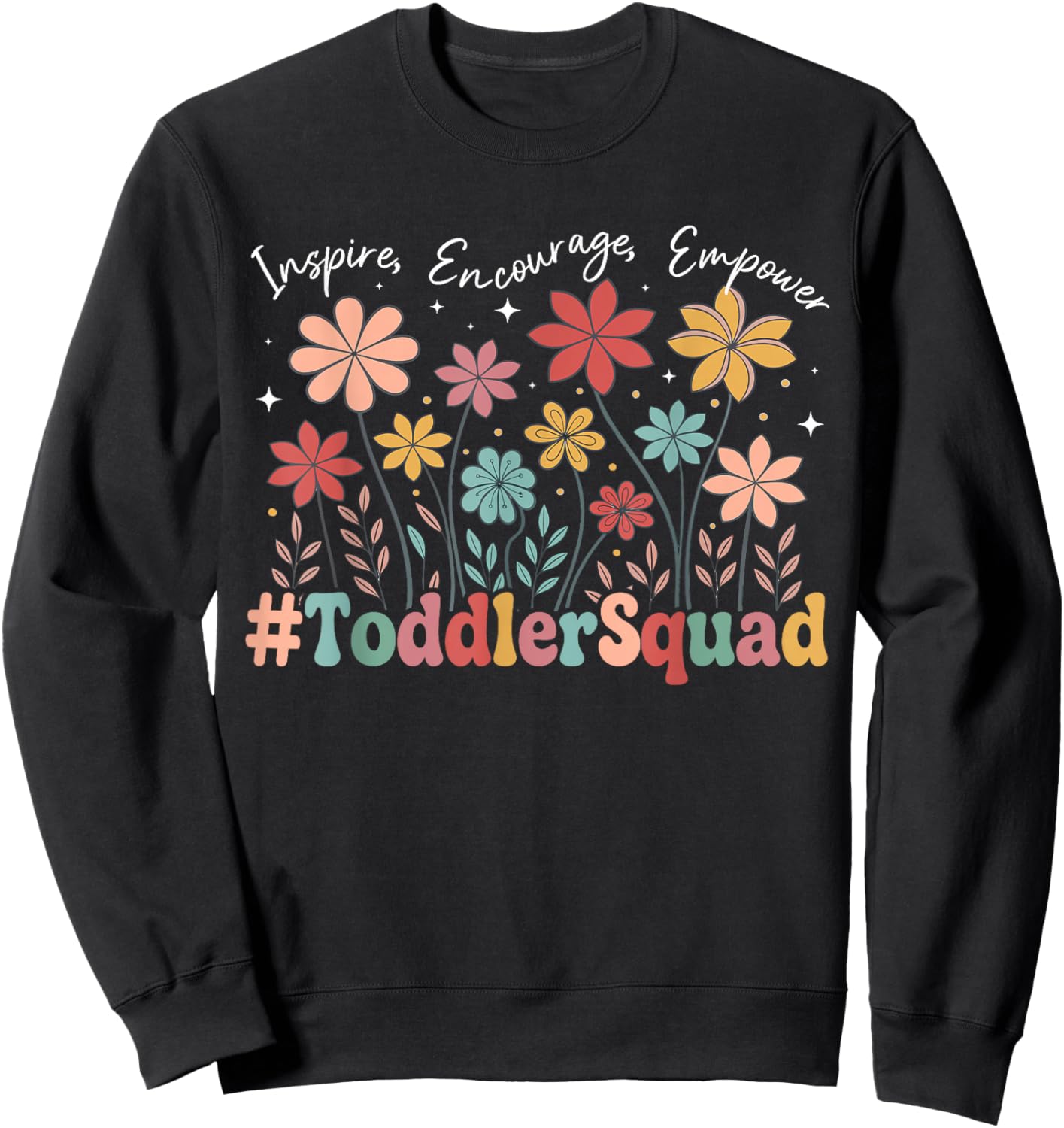 Toddler Squad Groovy Toddler Teacher Toddler Room Teacher Sweatshirt - Sweatshirt | Black