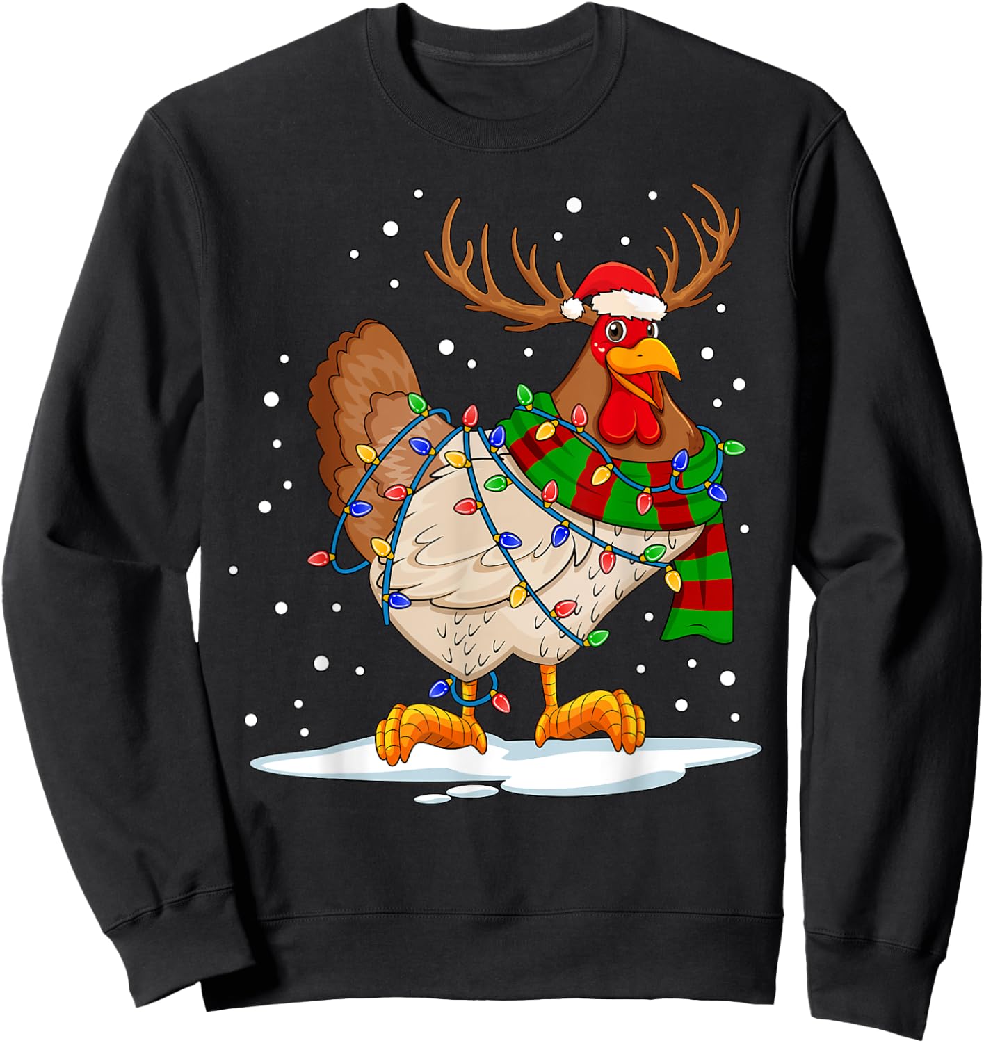 Funny Chicken Christmas Reindeer Christmas Lights Pajama Sweatshirt - Sweatshirt | Black