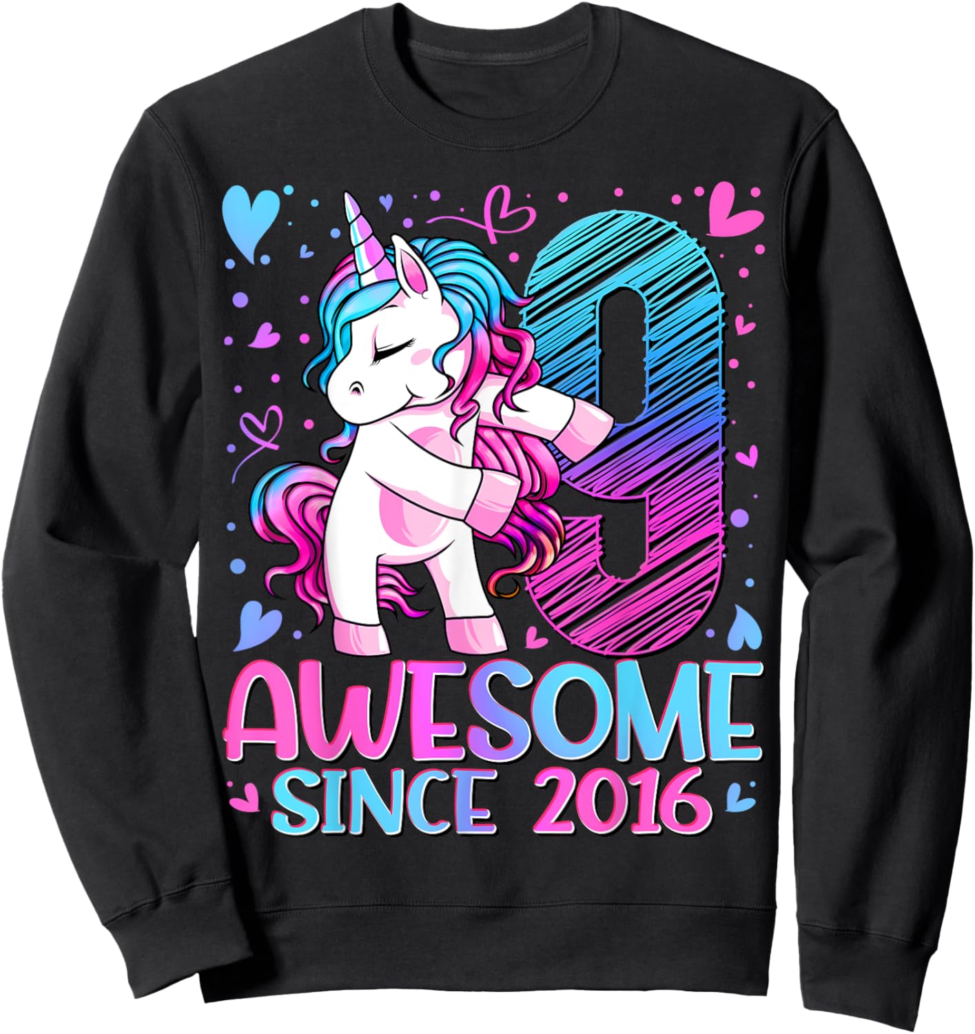 9 Year Old Unicorn Gifts For Girls 9th Birthday Girl Party Sweatshirt - Sweatshirt | Black