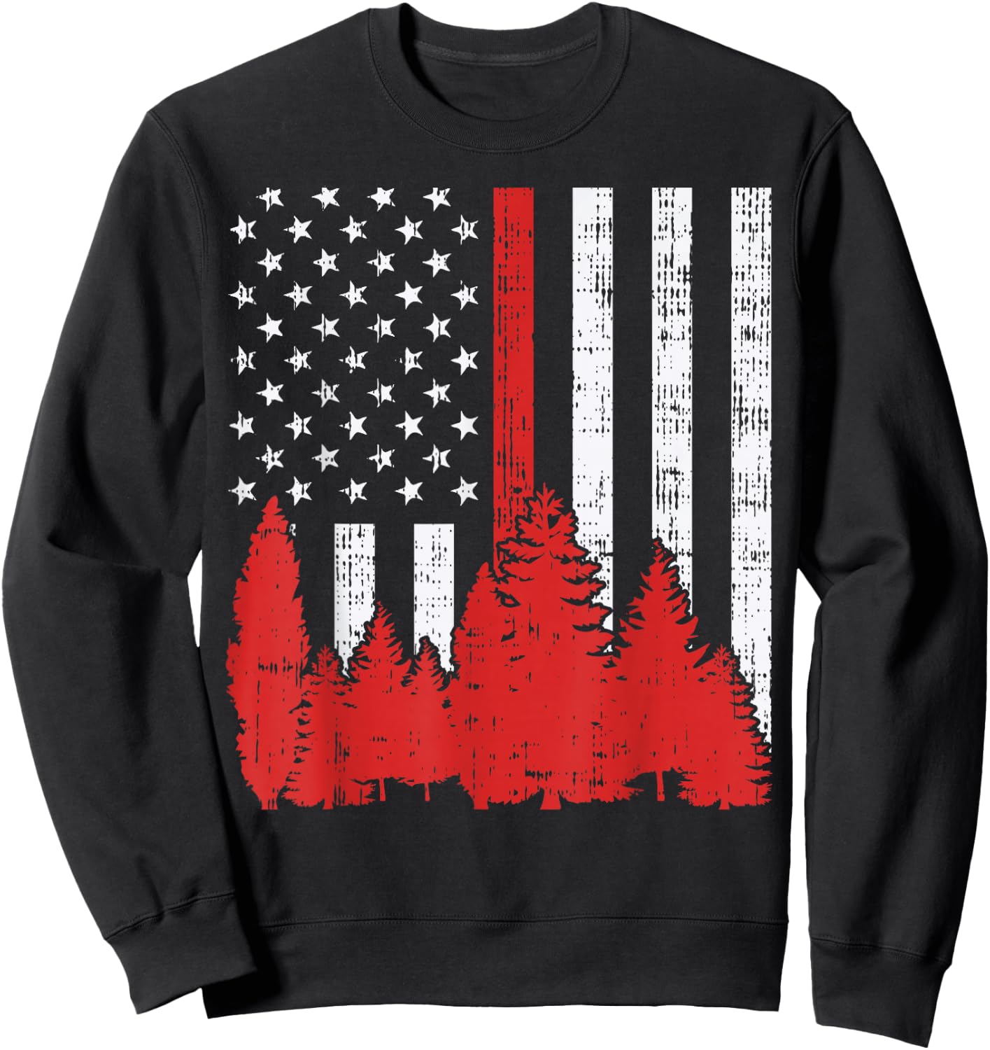 USA Flag Thin Red Line Forest Fire Wildland Firefighter Gift Sweatshirt - Sweatshirt | Black