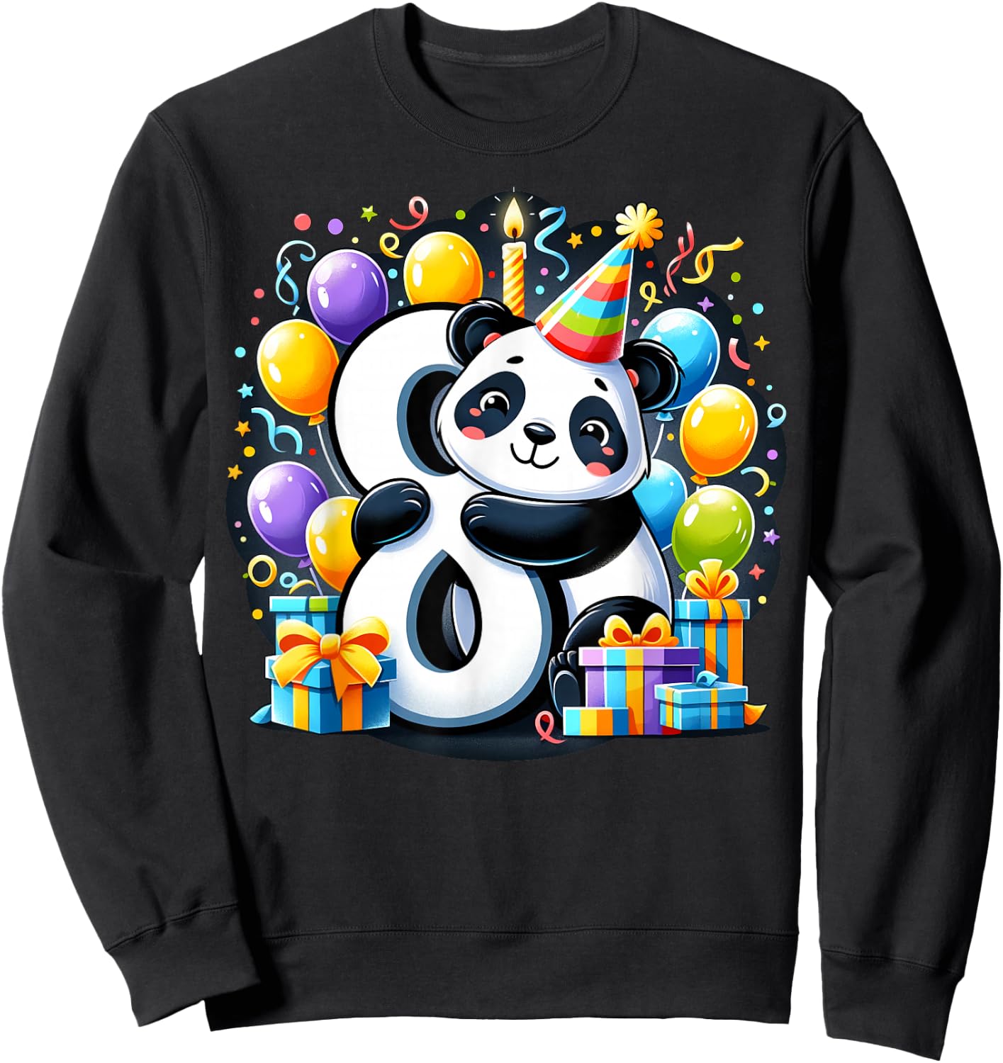 Panda 8th birthday boy girl 8 years old eighth eight Panda Sweatshirt - Sweatshirt | Black