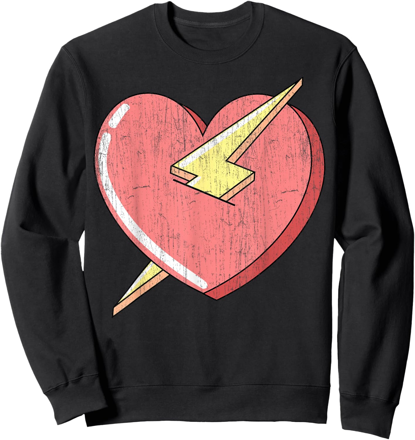 Trendy Apparel Kids Adults Classic Fit Retro Cartoon Heart With Lightning Bolt - Small - Black Sweatshirt - Sweatshirt | Black