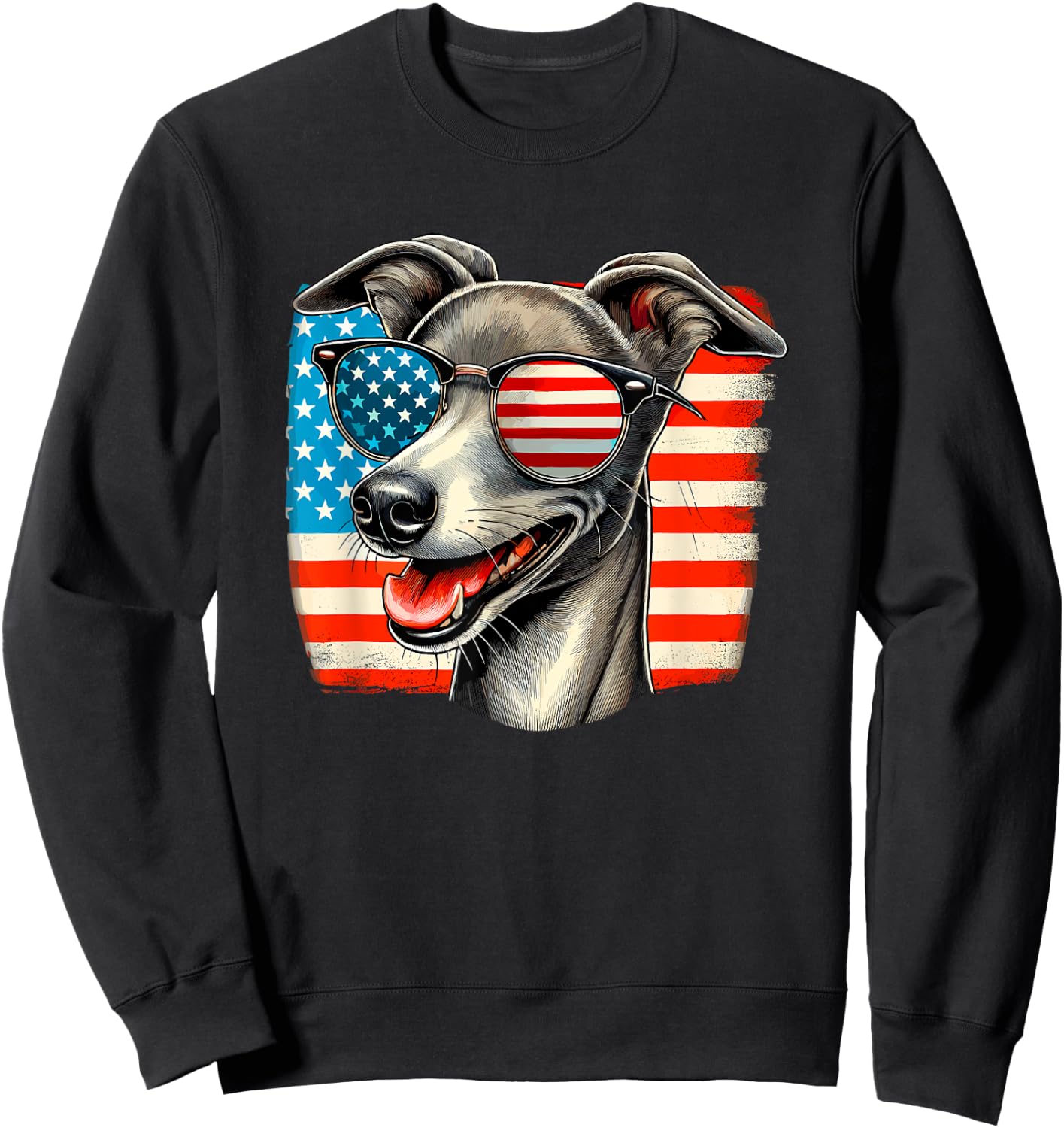 American USA Flag Italian Greyhound Italian Sighthound Iggy Sweatshirt - Sweatshirt | Black