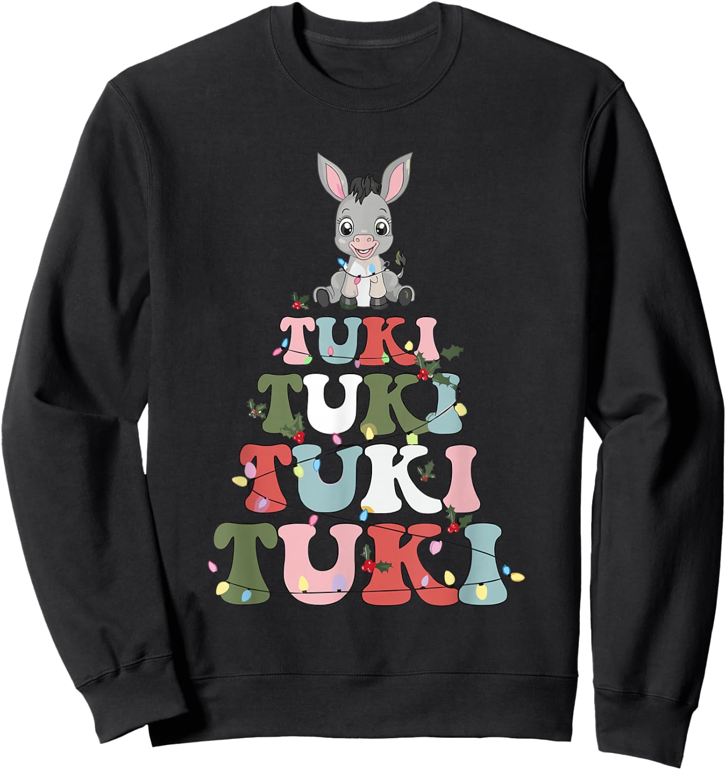 Tuki Donkey Mexican Christmas Tree Donkey Lover Xmas Latino Sweatshirt - Sweatshirt | Black