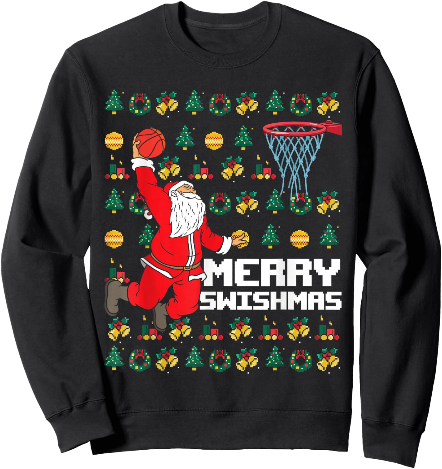Merry Swishmas Basketball Fun Christmas Sporty Santa Xmas Sweatshirt - Sweatshirt | Black