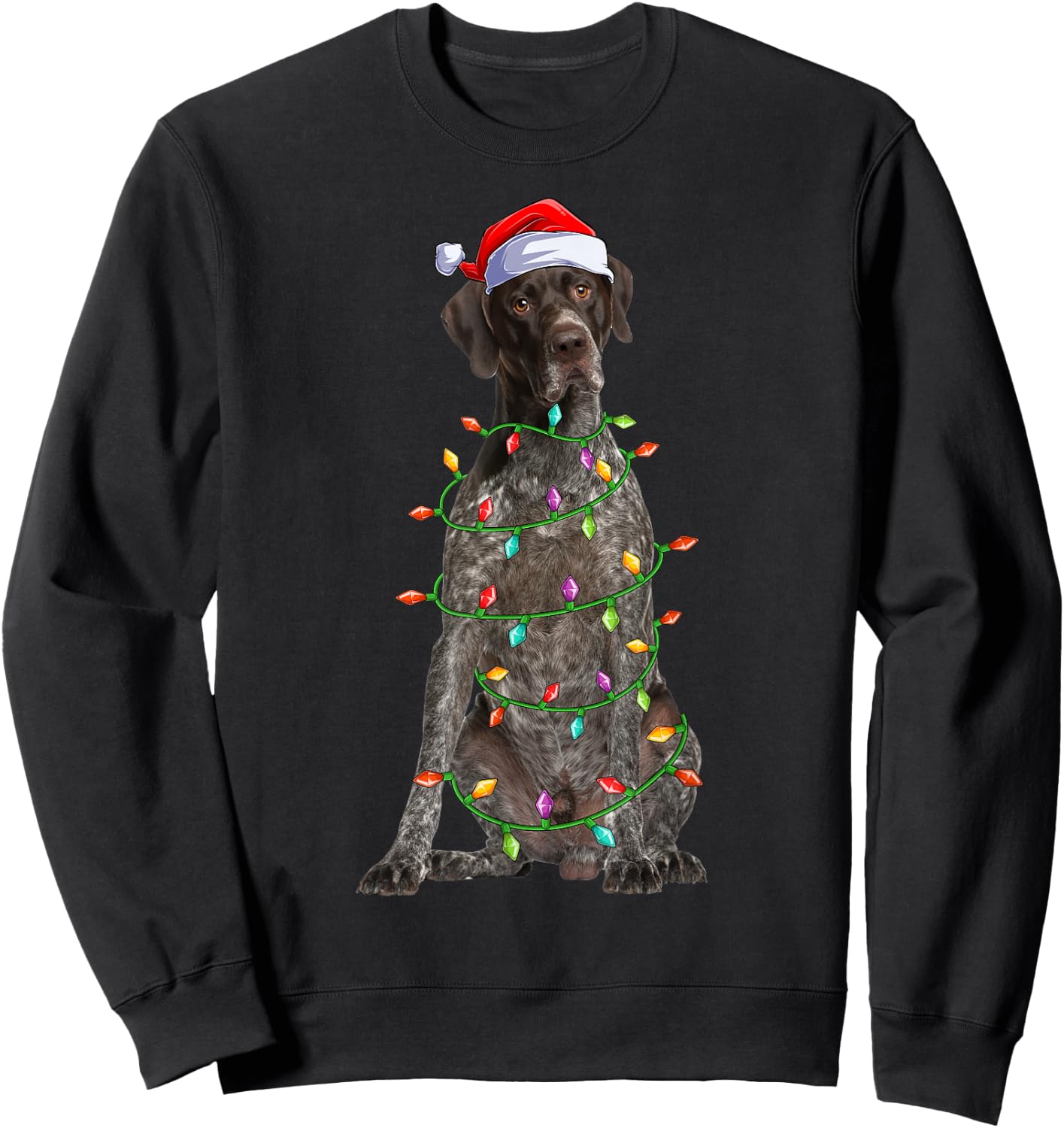 Xmas Lights Santa German Shorthaired Pointer Dog Christmas Sweatshirt - Sweatshirt | Black