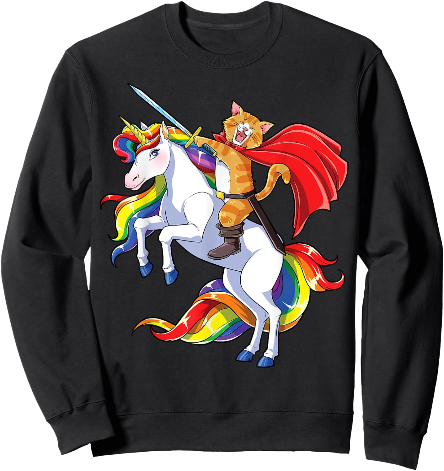Cat Riding Unicorn Funny Caticorn Kittycorn Kitty Kitten Women Kids Sweatshirt - Sweatshirt | Black
