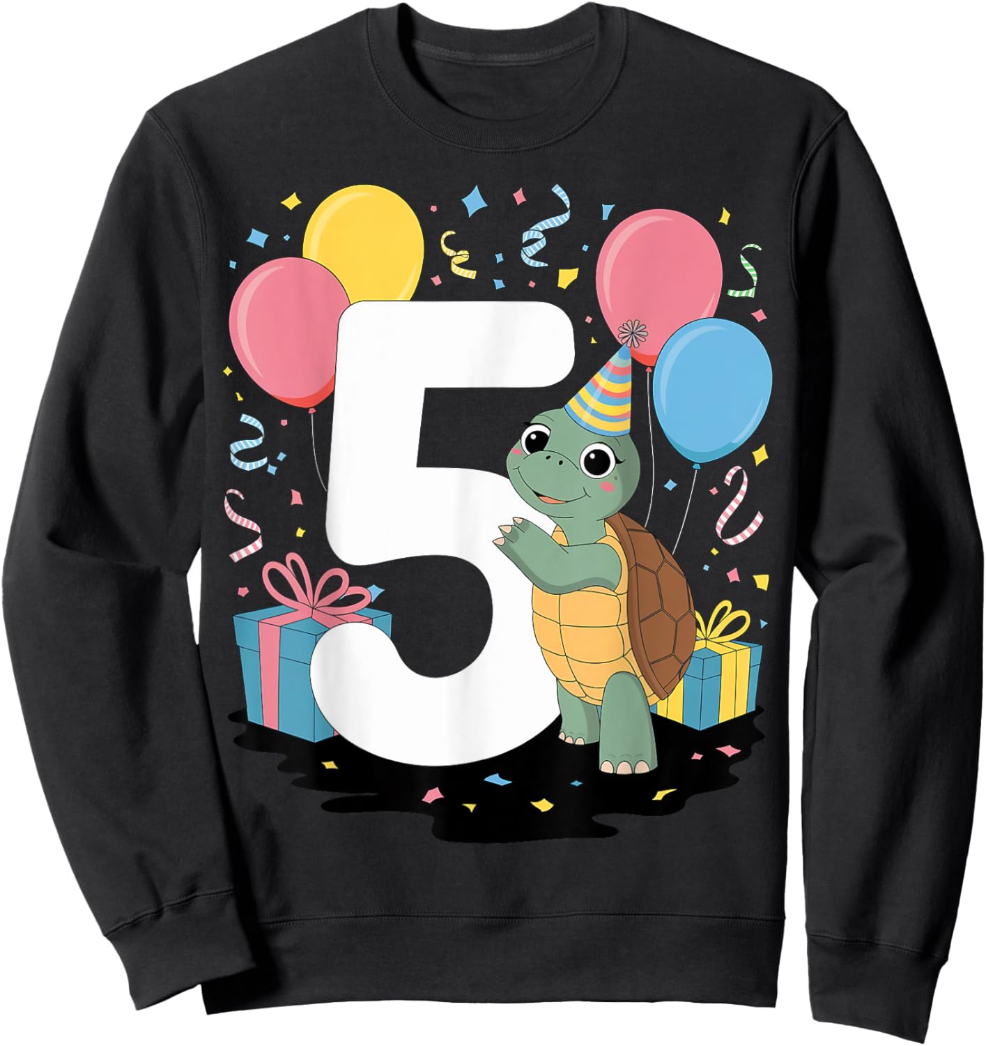 Turtle 5th birthday boy girl 5 years old fifth five Turtle Sweatshirt - Sweatshirt | Black