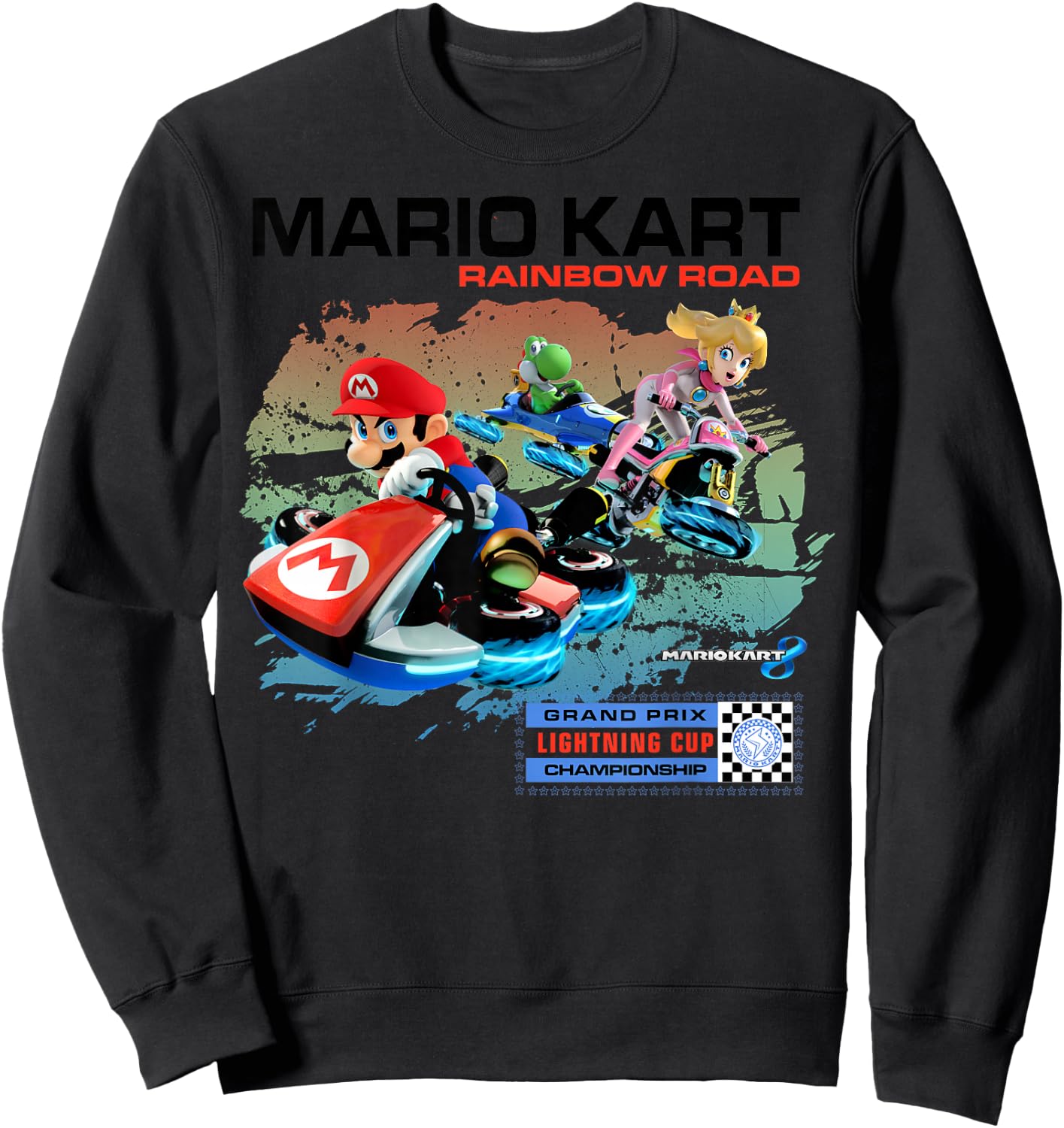 Nintendo Mario Kart Rainbow Road Watercolor Graphic Sweatshirt - Sweatshirt | Black