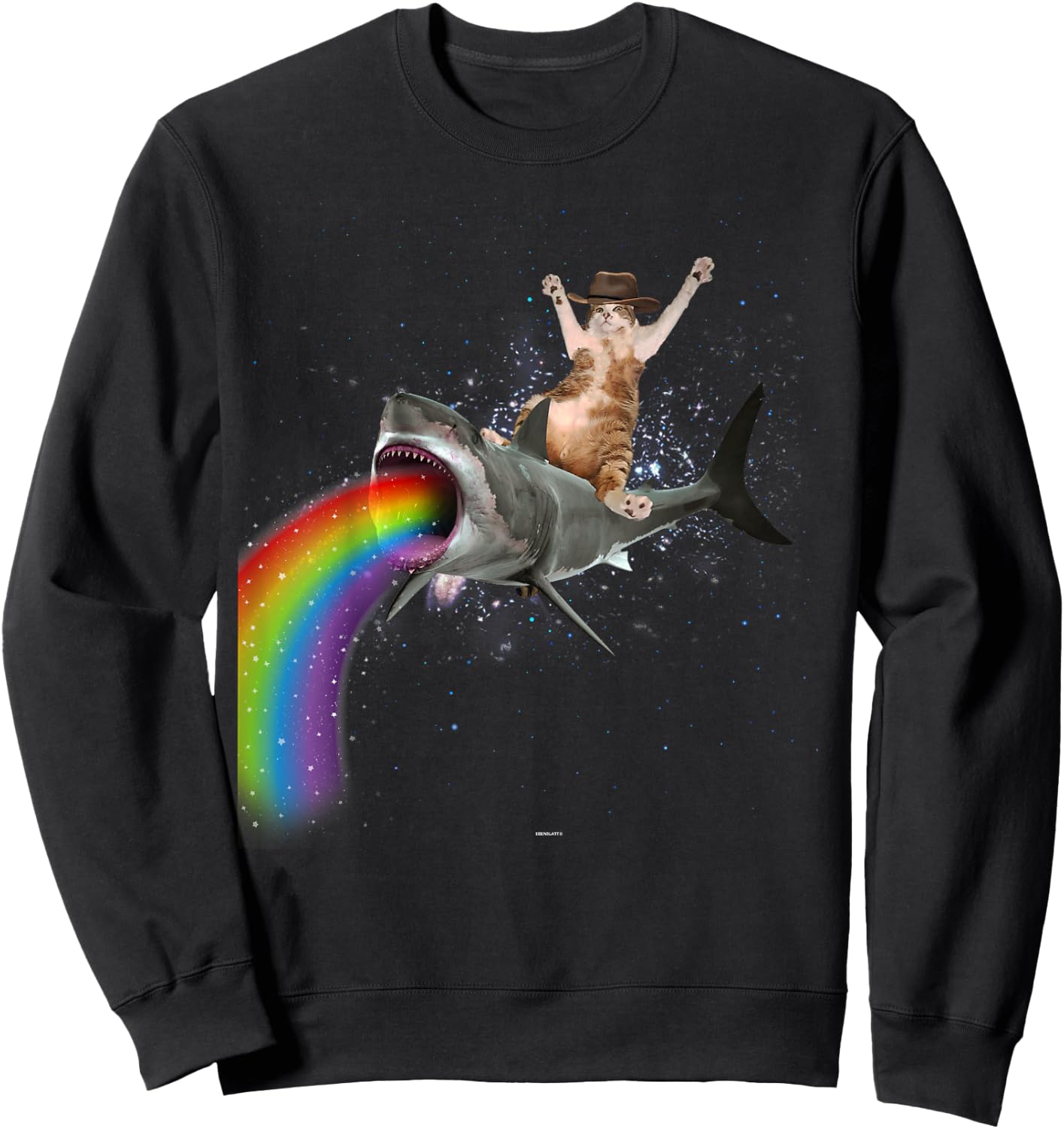 Funny Cat Rides a Rainbow Shark Shirt Sweatshirt - Sweatshirt | Black