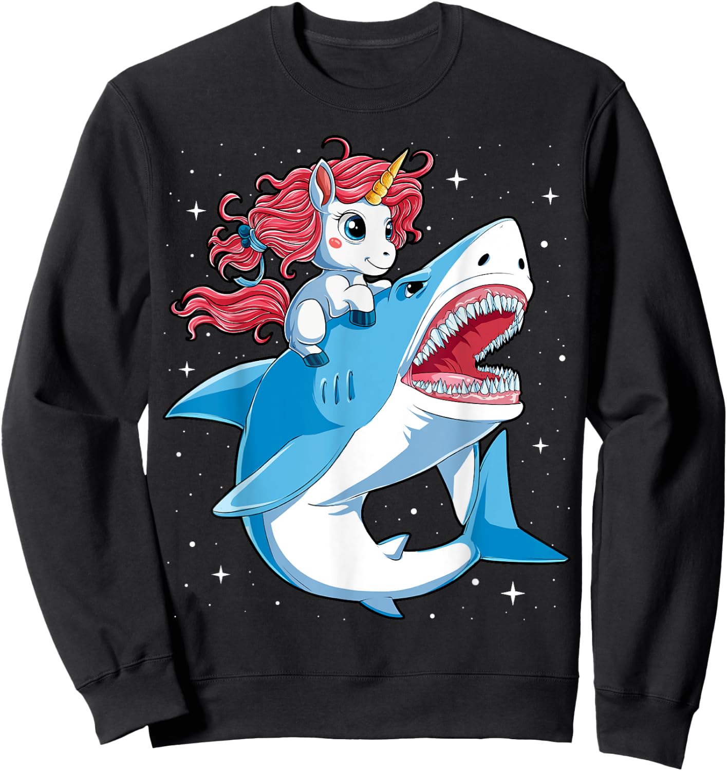 Unicorn Riding Shark T shirt Boys Kids Space Galaxy Gifts Sweatshirt - Sweatshirt | Black