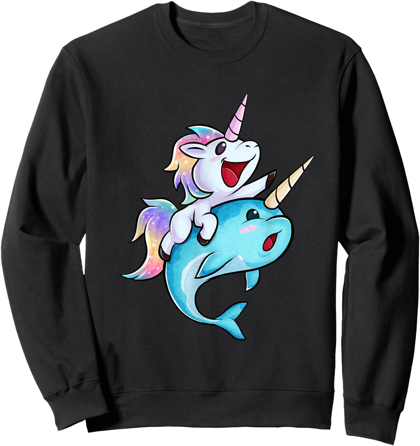 Unicorn Riding A Narwhal Sweatshirt - Sweatshirt | Black