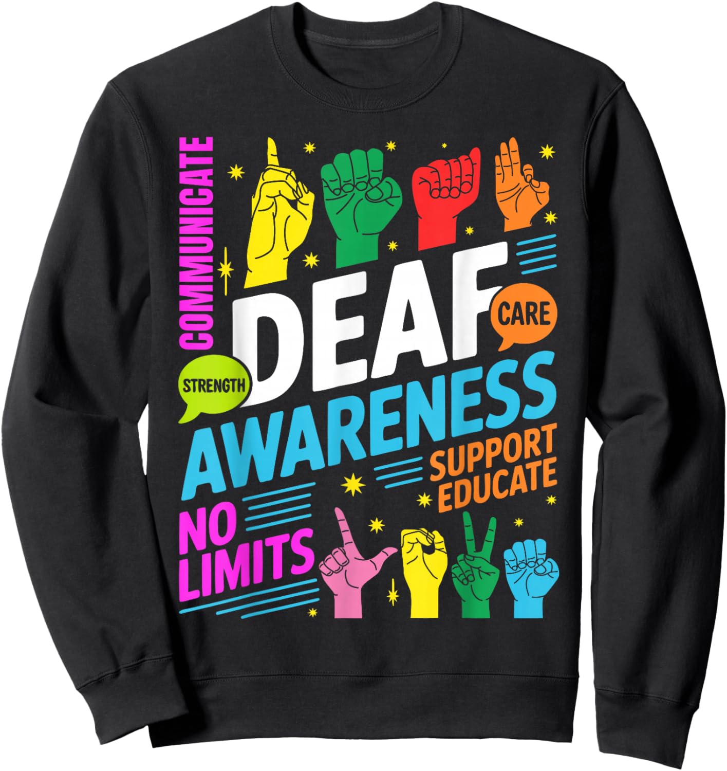 Deaf Awareness Month Inclusion CODA Support ASL Sweatshirt - Sweatshirt | Black