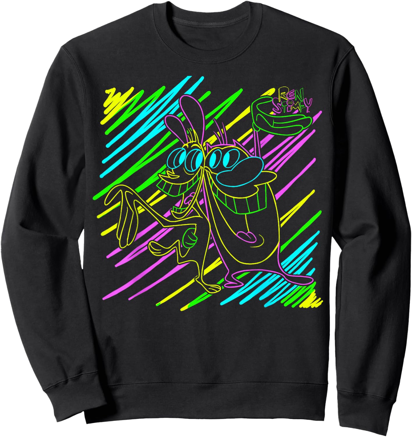 Ren and Stimpy Neon Line Art Sweatshirt - Sweatshirt | Black