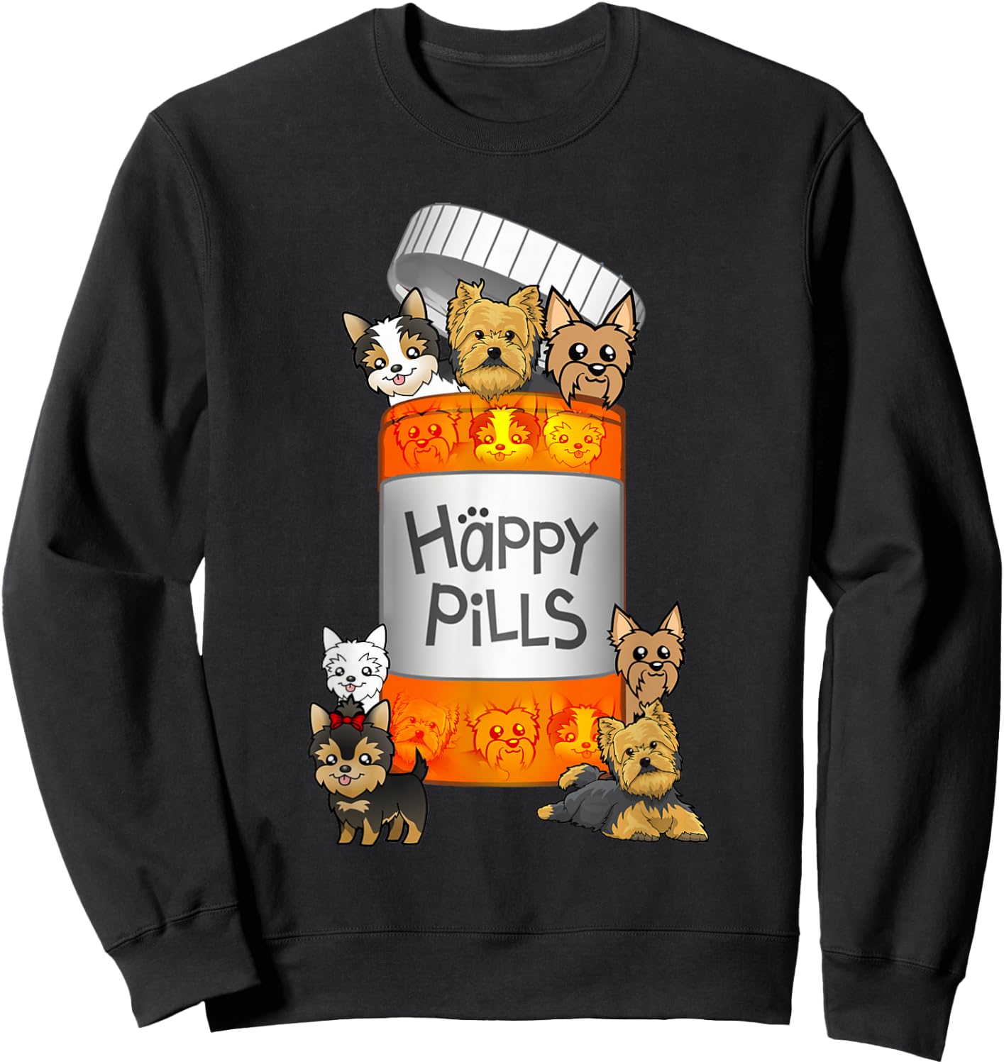 Yorkie Happy Pills Sweatshirt - Sweatshirt | Black