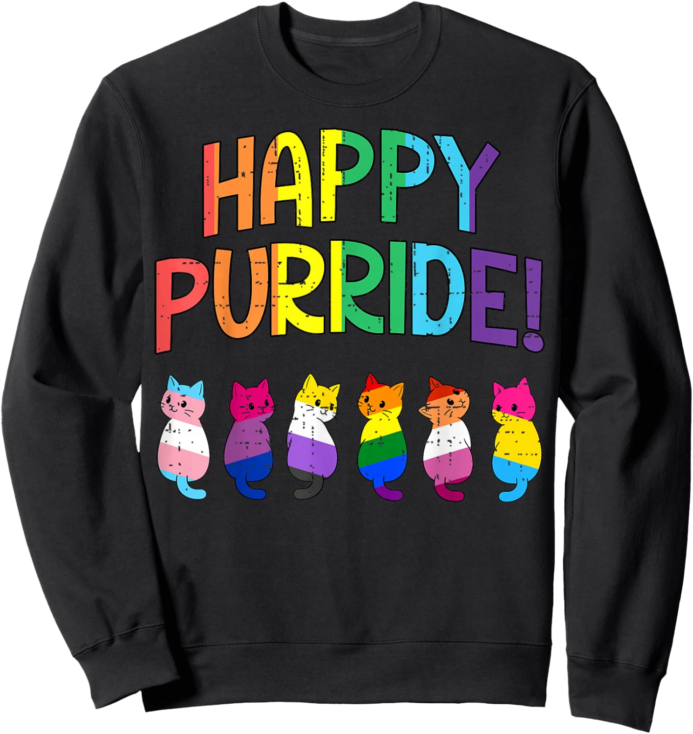 LGBTQ Flag Cats Happy Purride Gay Pride Month Ally Men Women Sweatshirt - Sweatshirt | Black