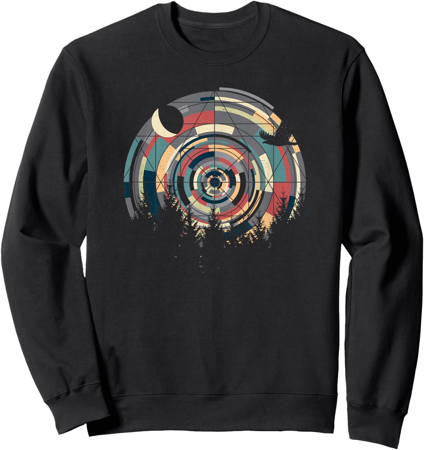 Sacred Geometry Meets Landscape, Moon, Eagle, him & her Sweatshirt - Sweatshirt | Black