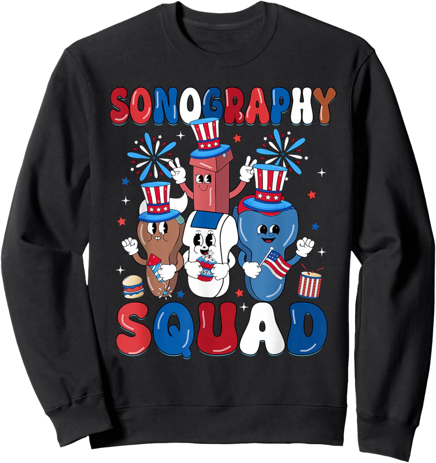 Funny Sonography Squad Independence Day Sonographer Sweatshirt - Sweatshirt | Black