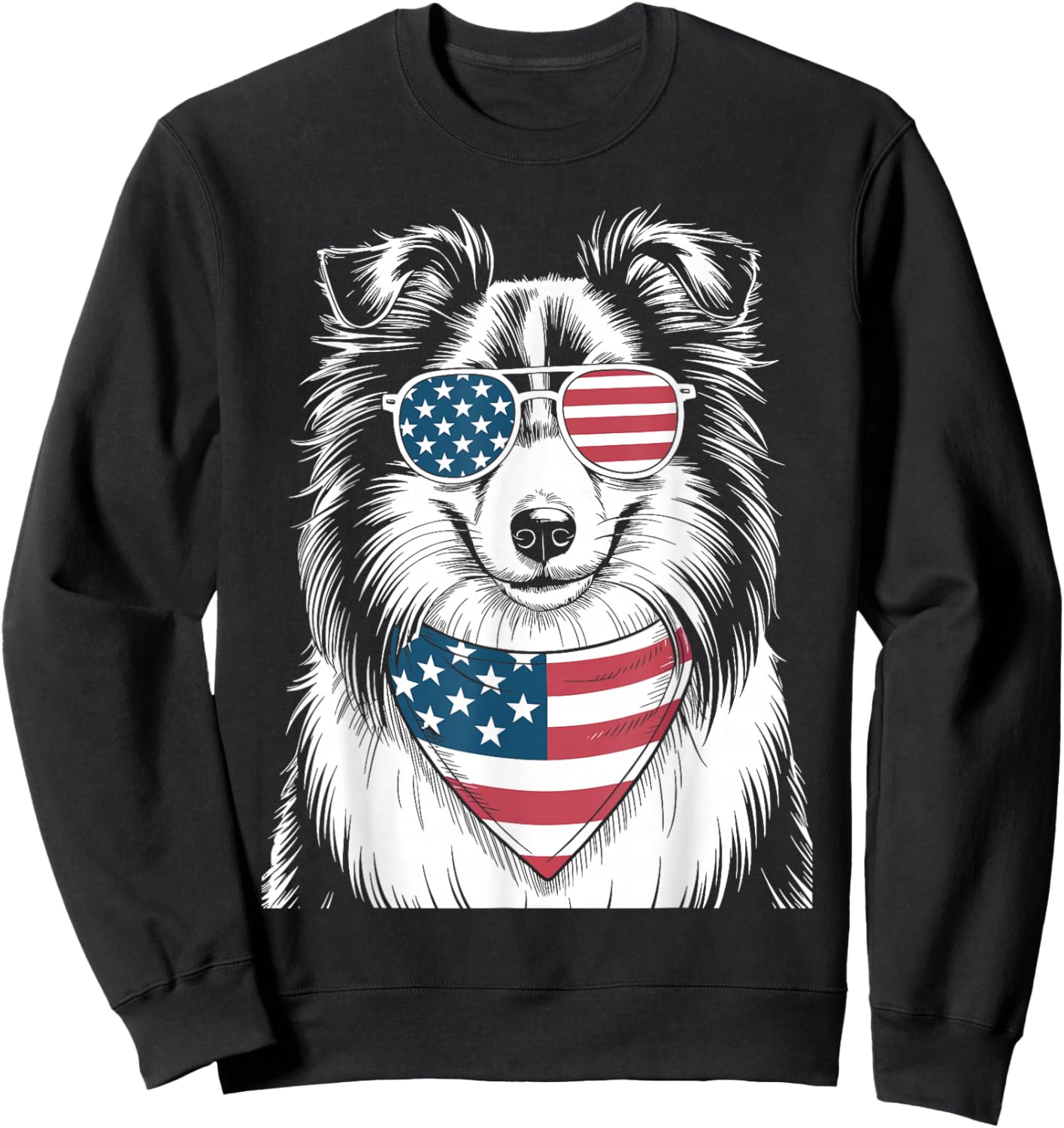 Shetland Sheepdog Dog USA Flag Patriotic 4th of July Men Women Kids Sweatshirt - Sweatshirt | Black