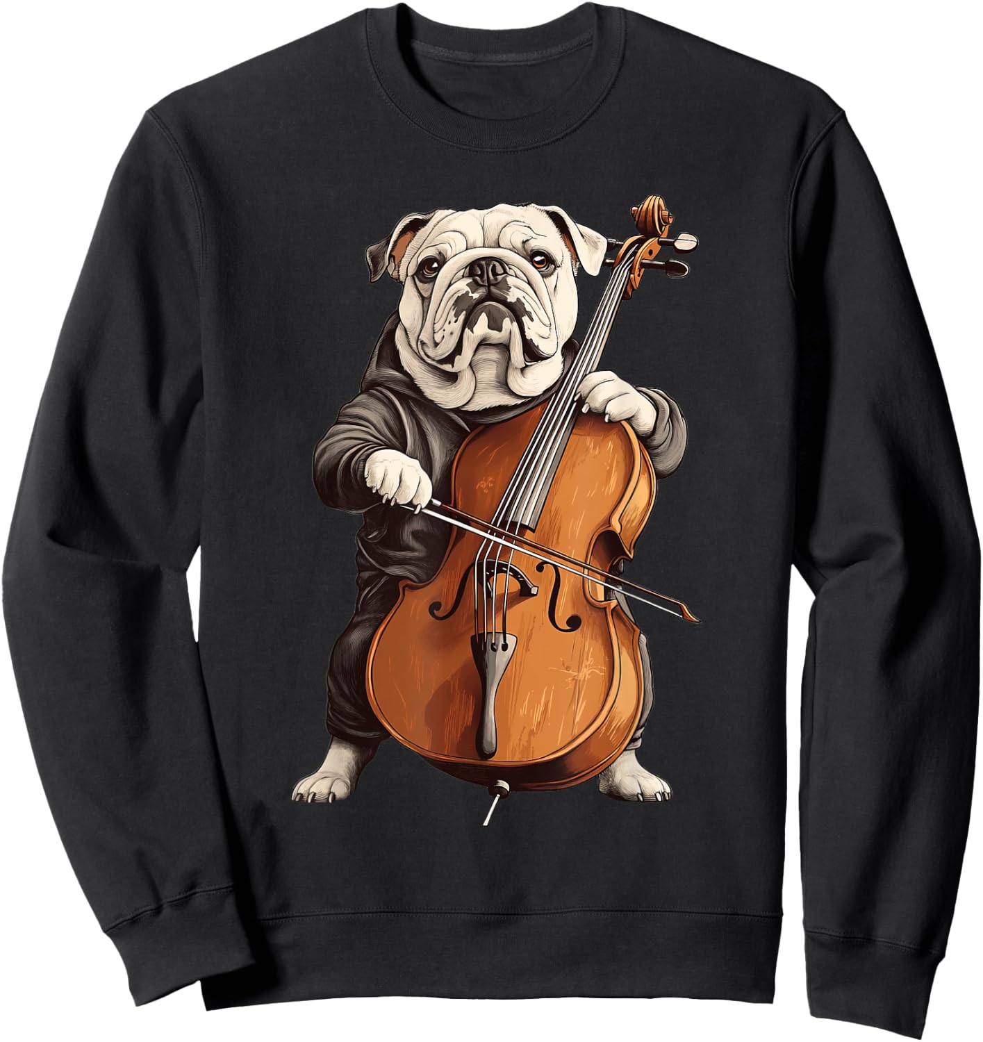 Cute English Bulldog Dog Playing Cello Musician Music Women Kids Sweatshirt - Sweatshirt | Black