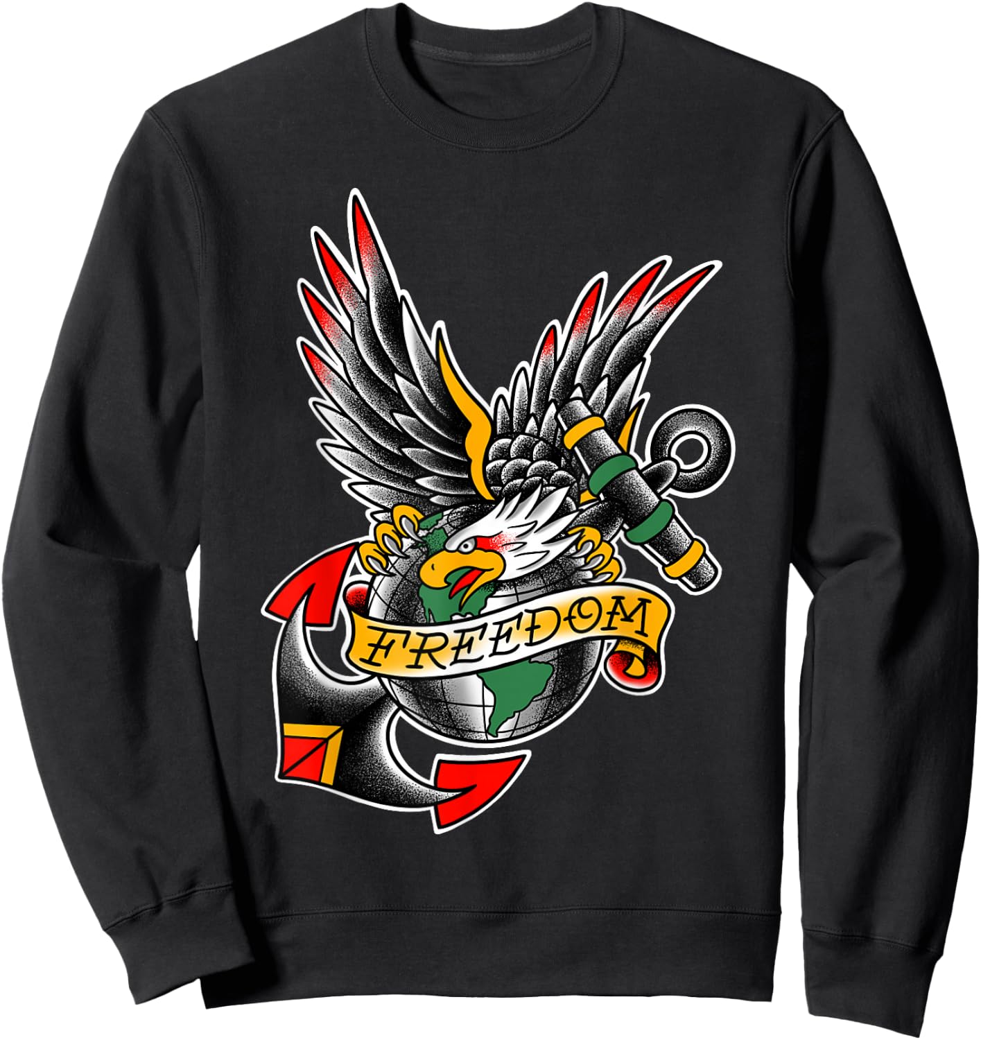 USA Traditional Tattoo style Bald Eagle (Freedom) Sweatshirt - Sweatshirt | Black