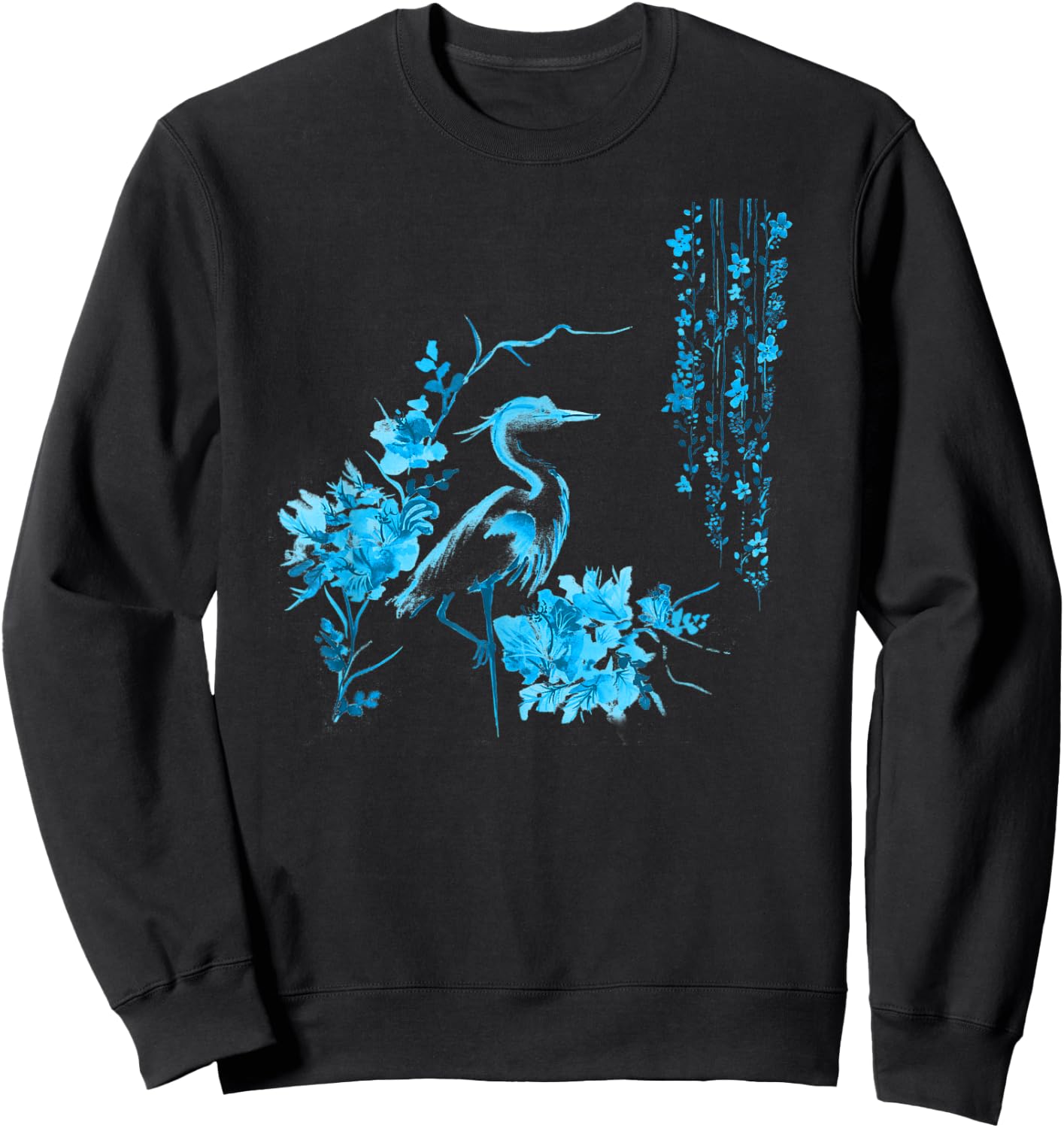 Japanese Art Crane Bird Fresh Garden Stylish Design Sweatshirt - Sweatshirt | Black