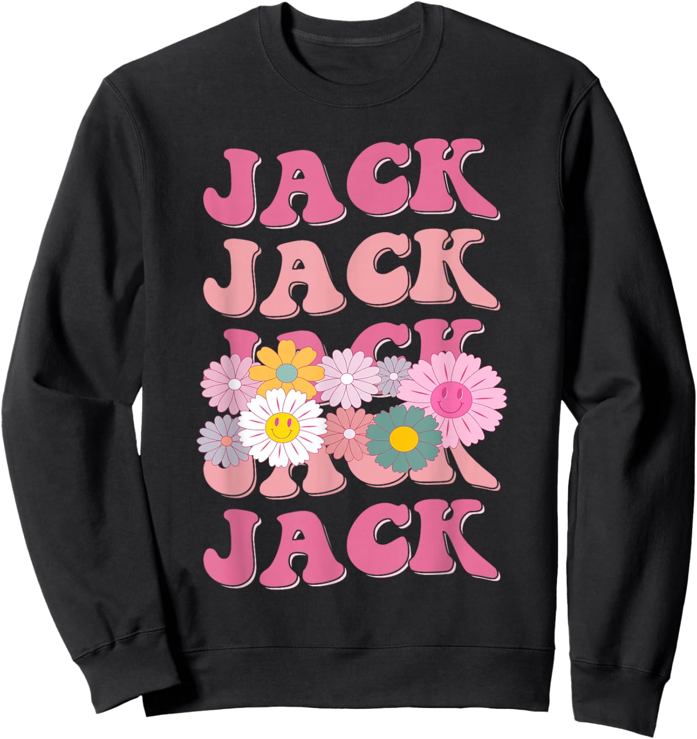 Girl Retro Jack First Name Personalized Groovy 80's Sweatshirt - Sweatshirt | Black