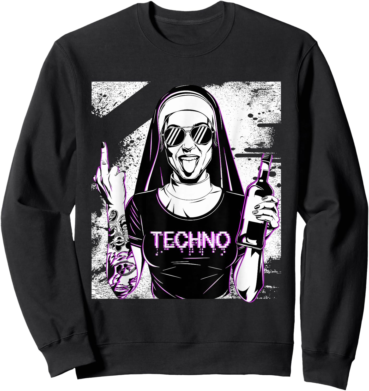 Rebellious Nun Techno Party Hardstyle Sweatshirt - Sweatshirt | Black
